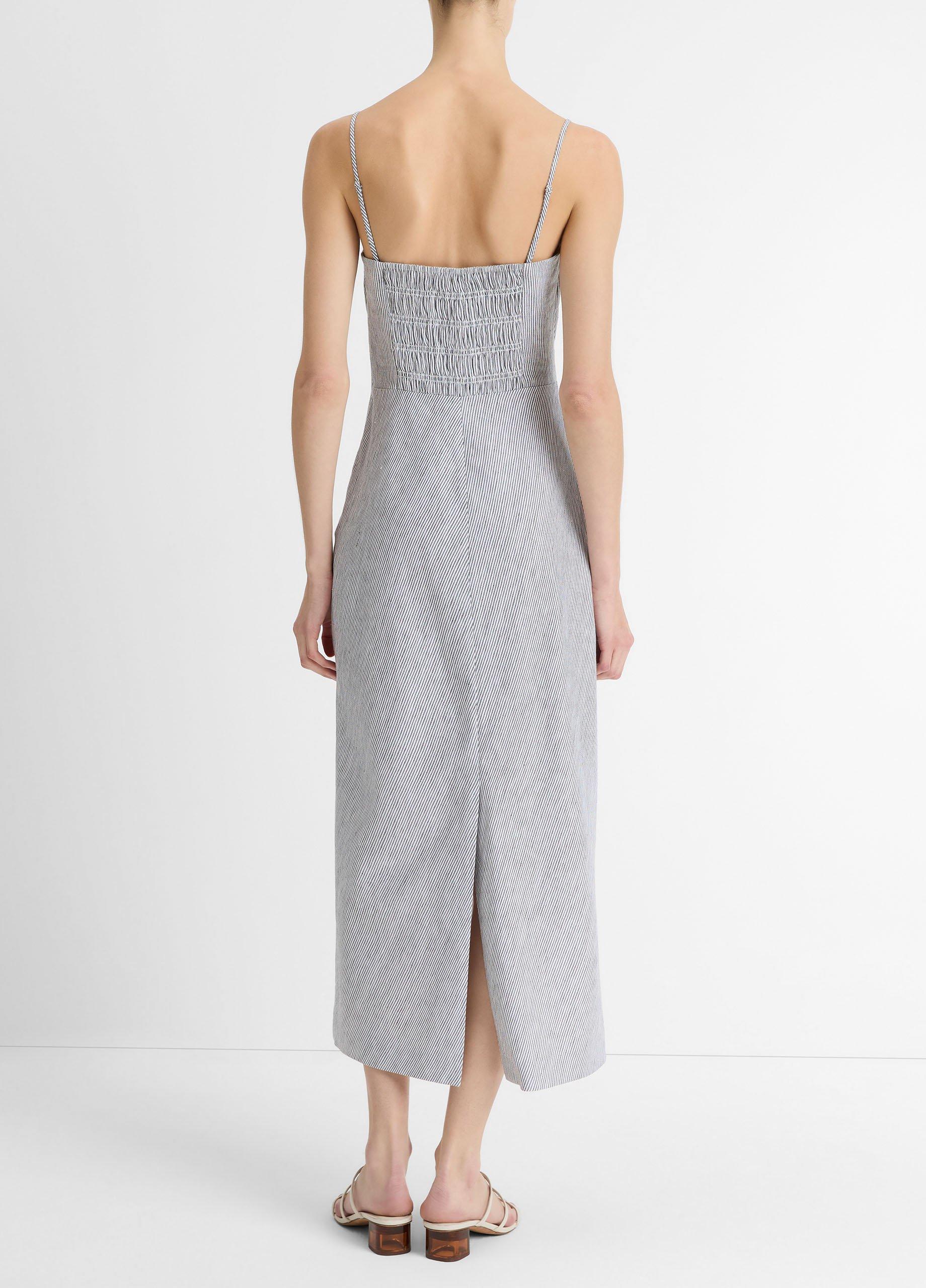 Ticking Stripe Linen-Cotton Draped Dress image number 2