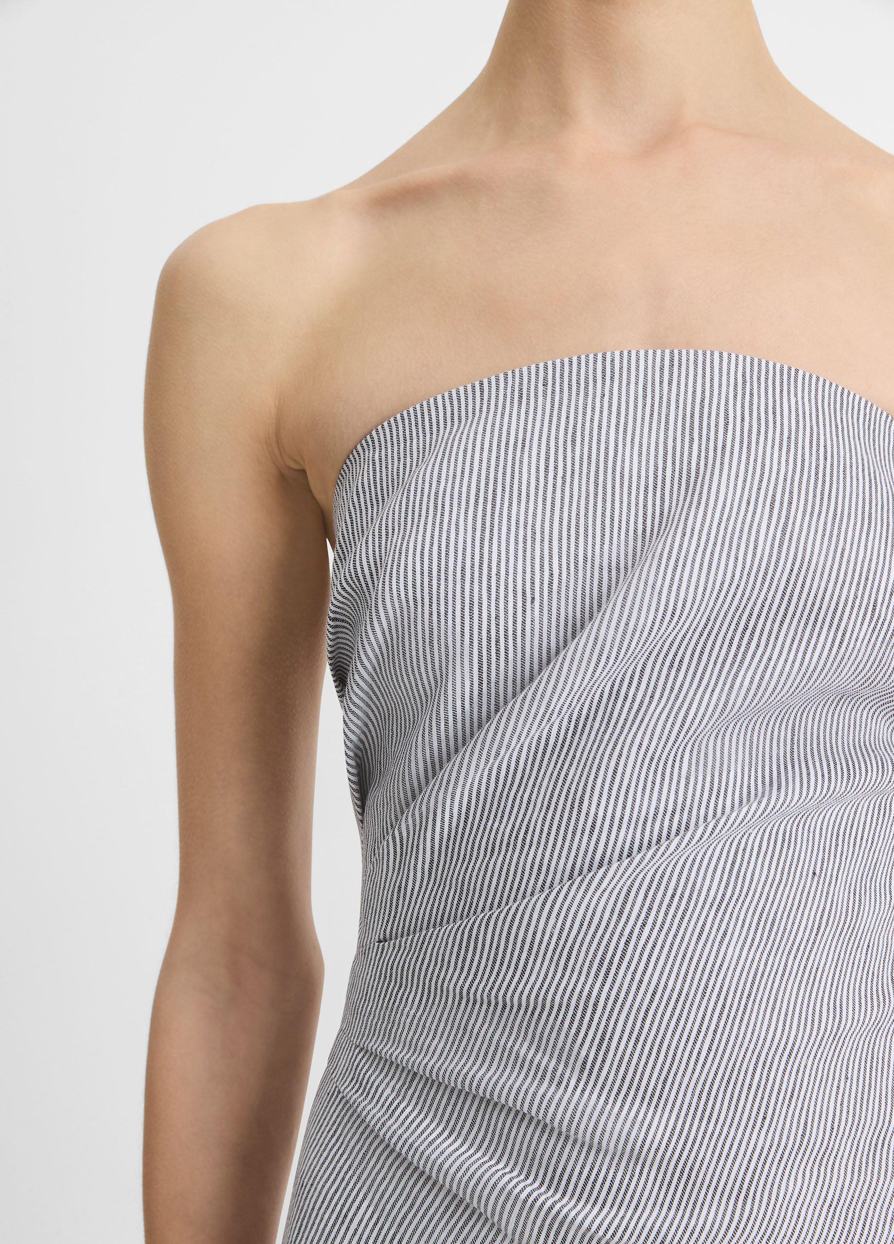 Ticking Stripe Linen-Cotton Draped Dress image number 3