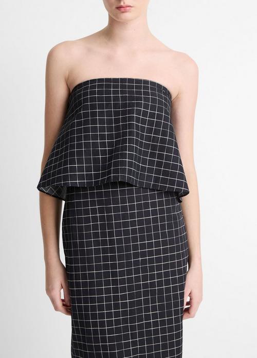 Trellis Plaid Cotton-Blend Tie-Back Top