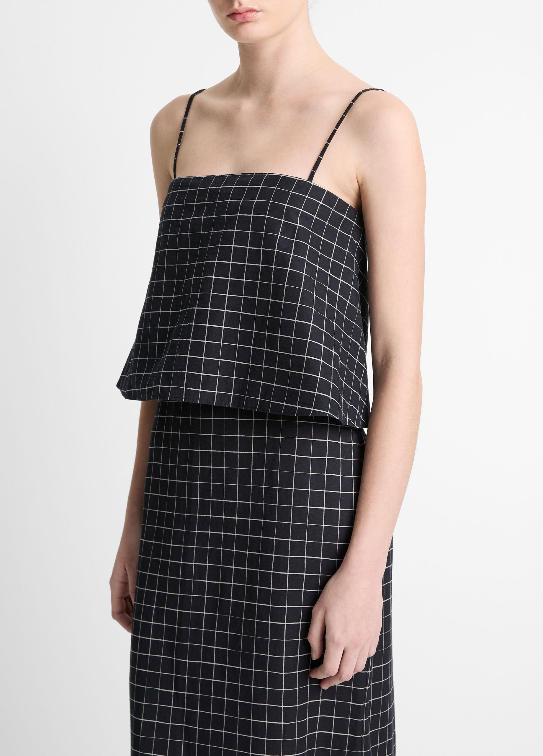 Trellis Plaid Cotton-Blend Tie-Back Top image number 1