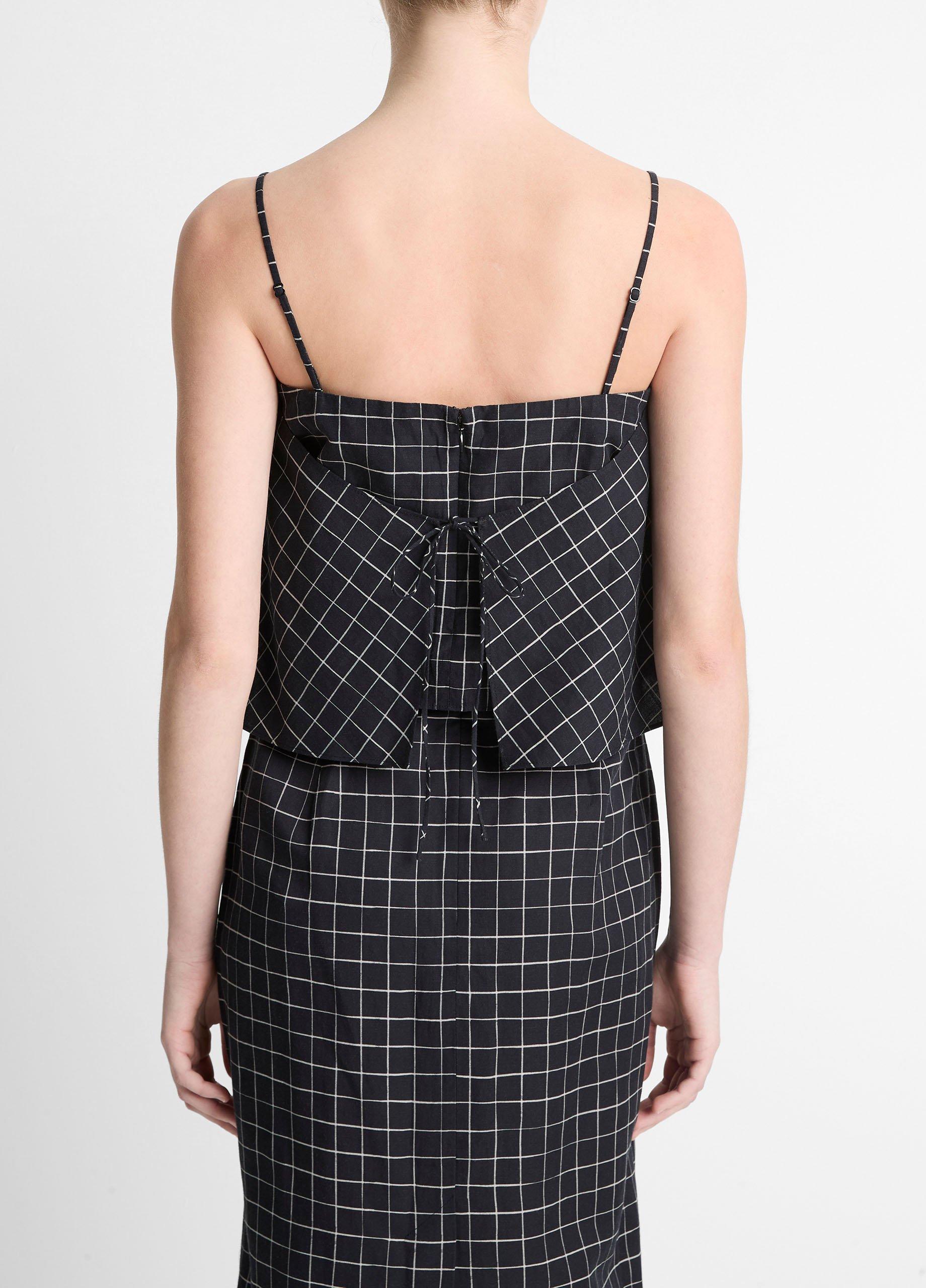 Trellis Plaid Cotton-Blend Tie-Back Top image number 2