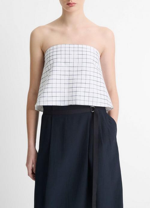 Trellis Plaid Cotton-Blend Tie-Back Top