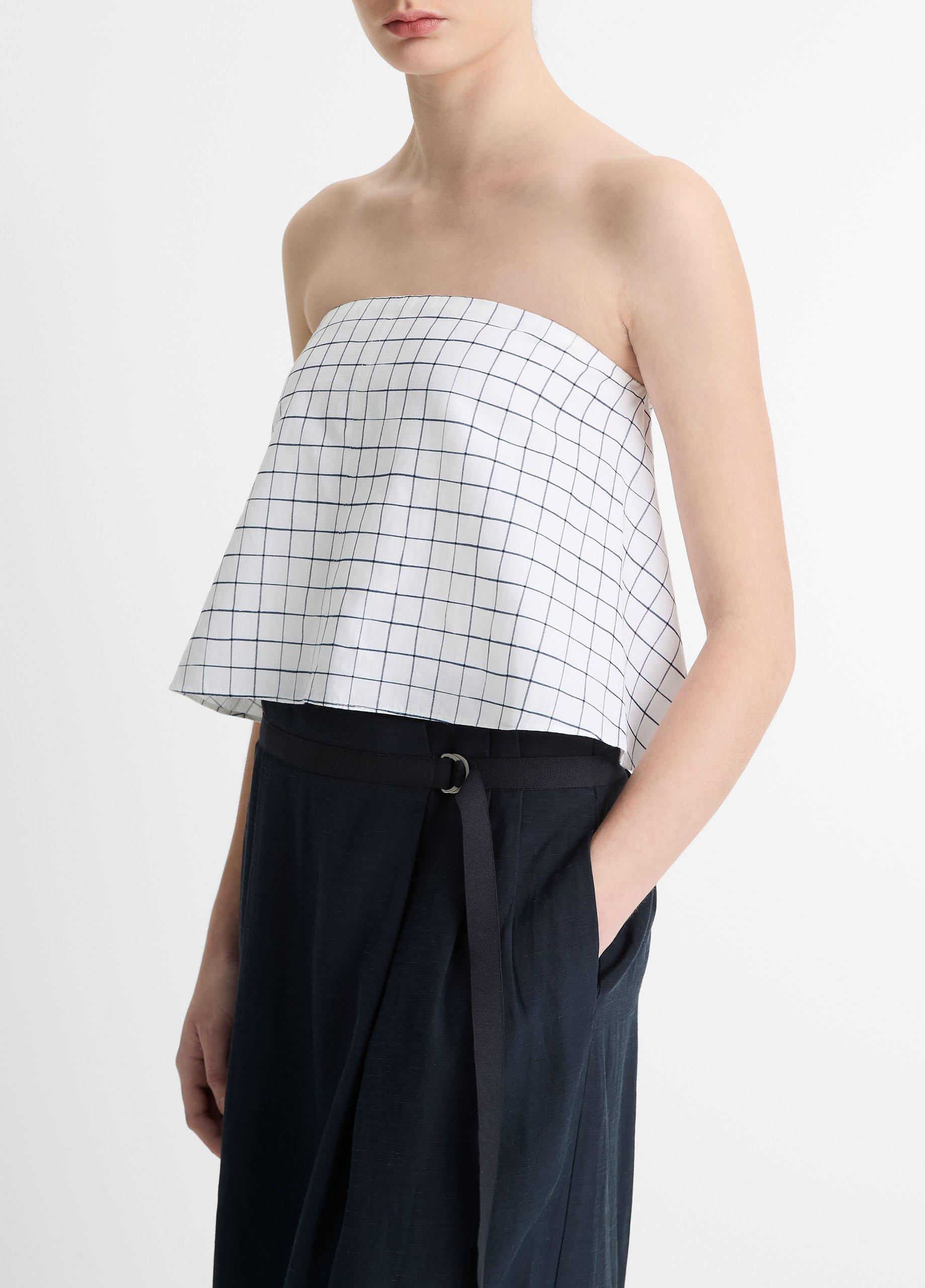 Trellis Plaid Cotton-Blend Tie-Back Top image number 1