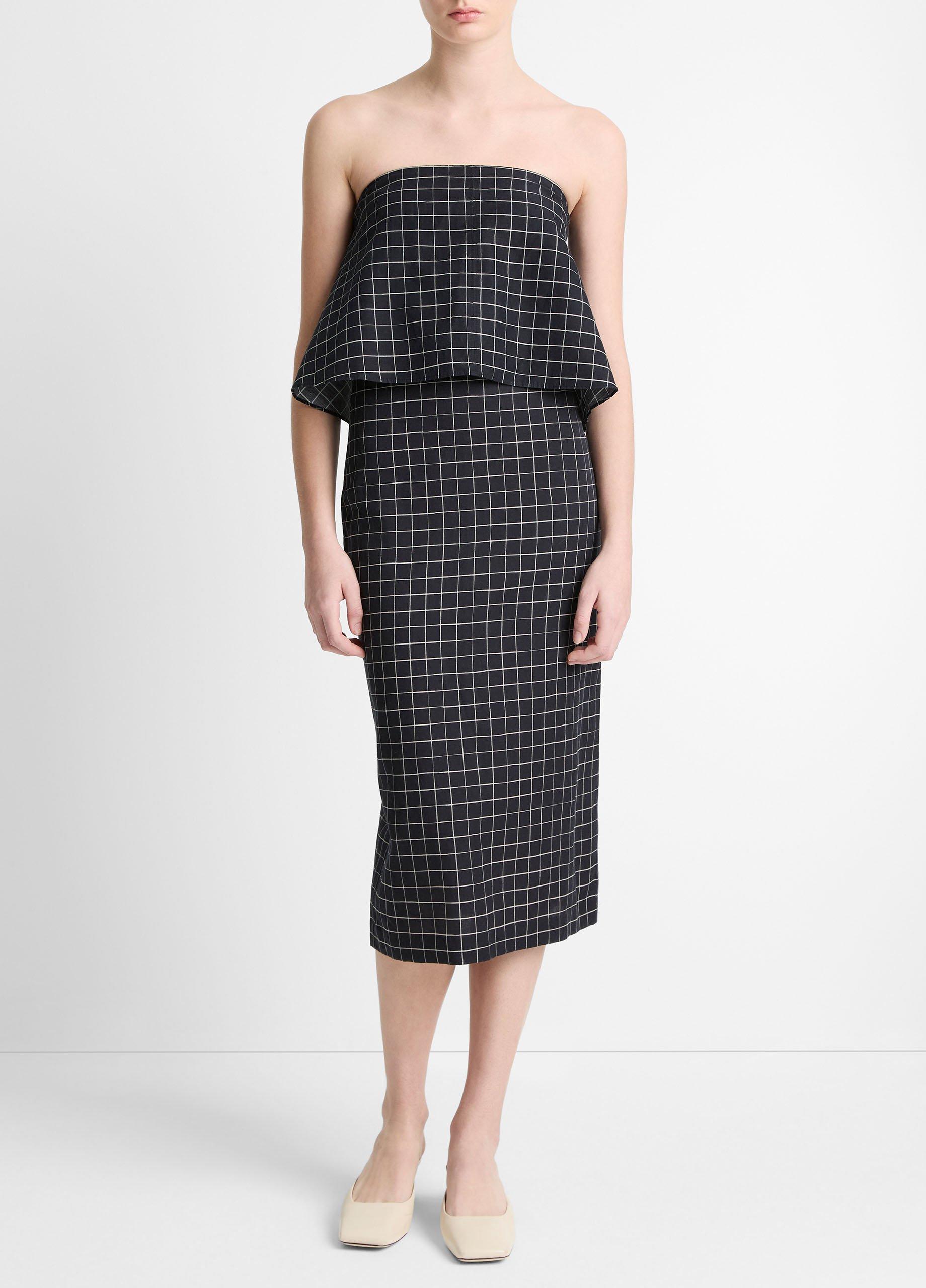 Women
s Trellis Plaid Cotton-Blend Pencil Skirt, Black/cream, Size 8 Vince