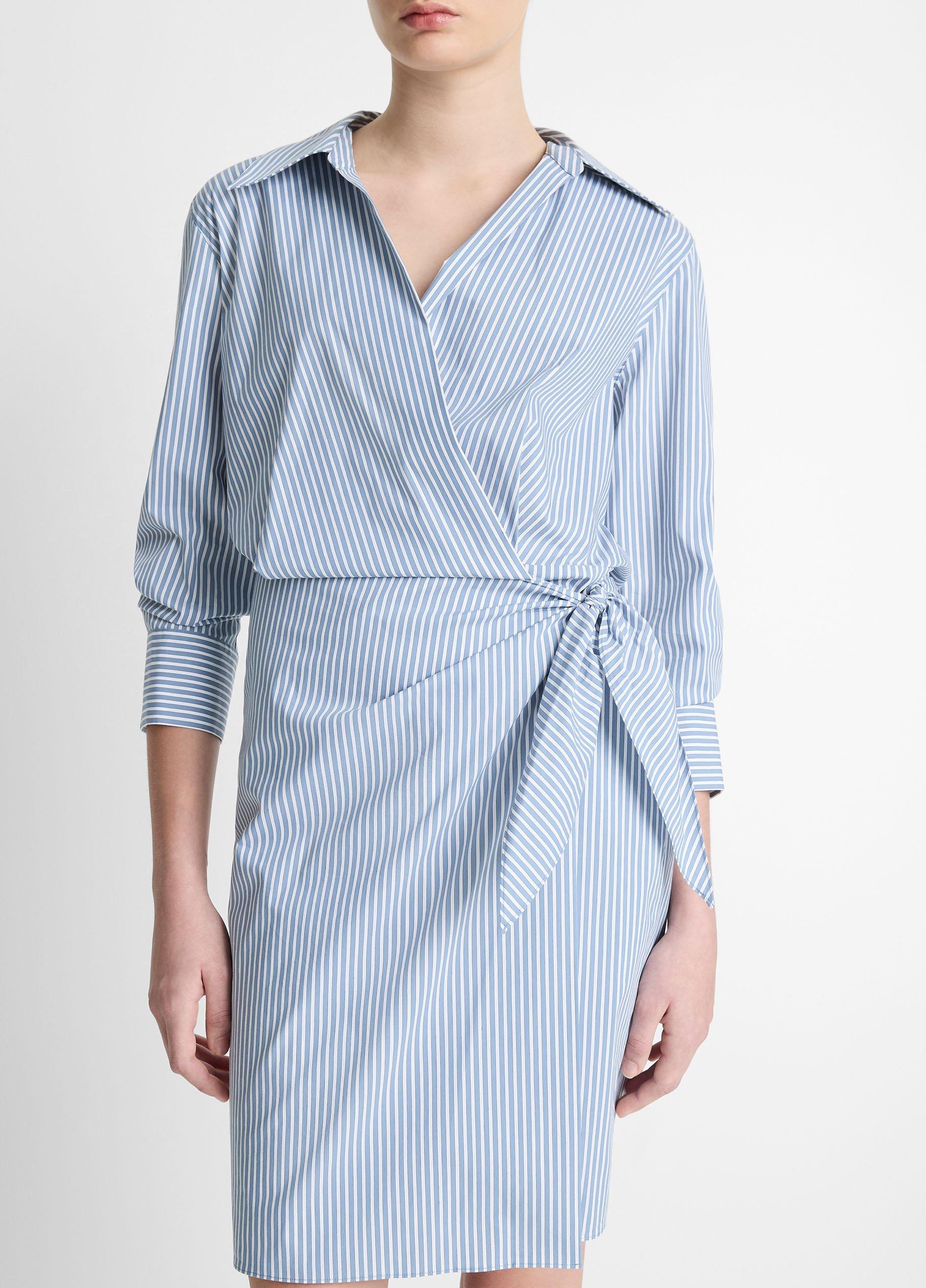 Furrow Stripe Cotton-Blend Wrap Dress in Dresses & Skirts