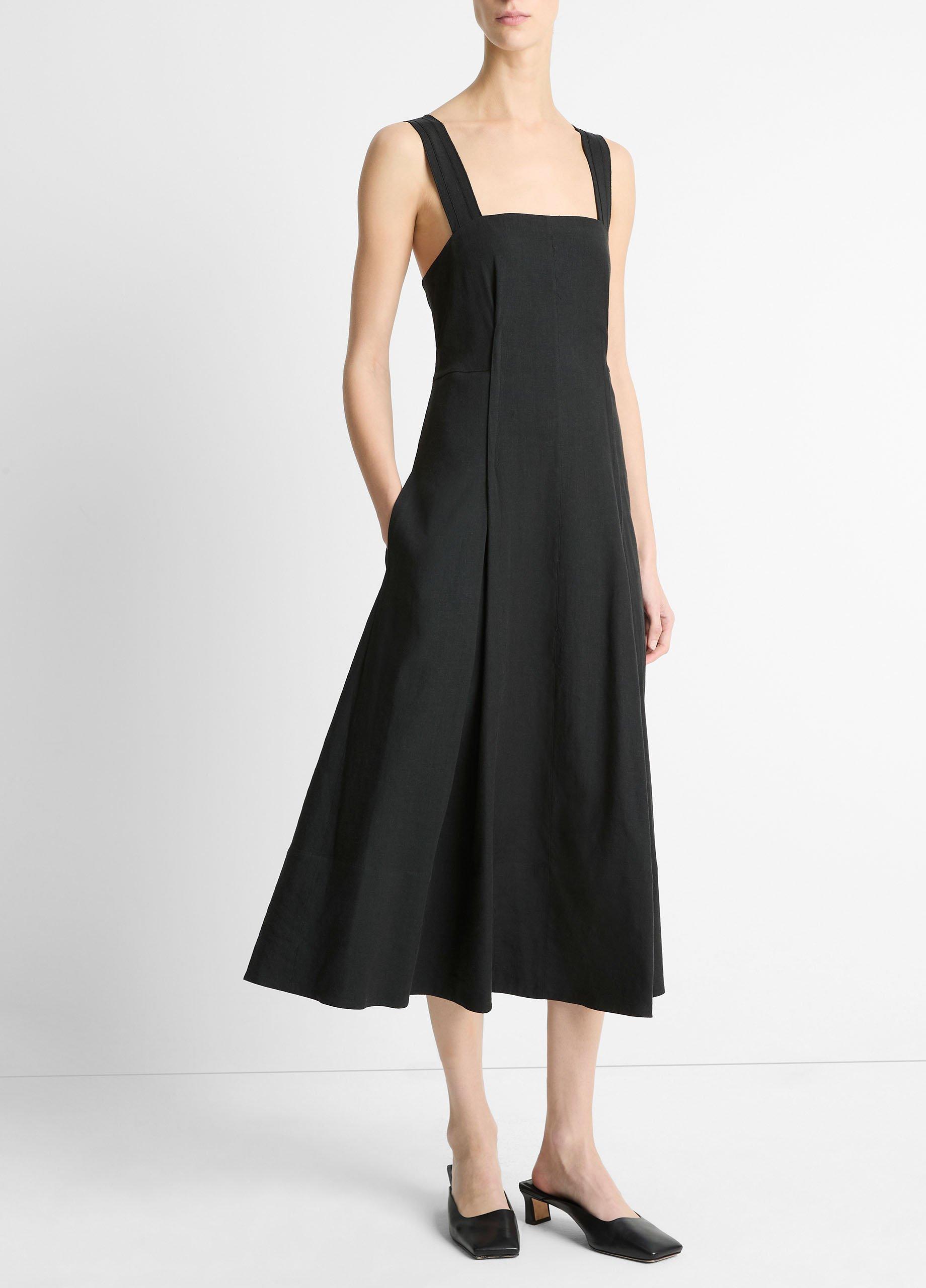 Linen-Blend Square-Neck Dress in Dresses | Vince