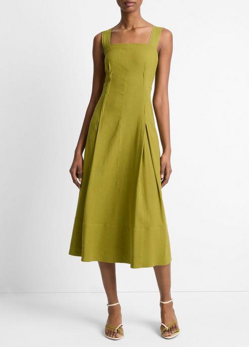 Linen-Blend Square-Neck Dress