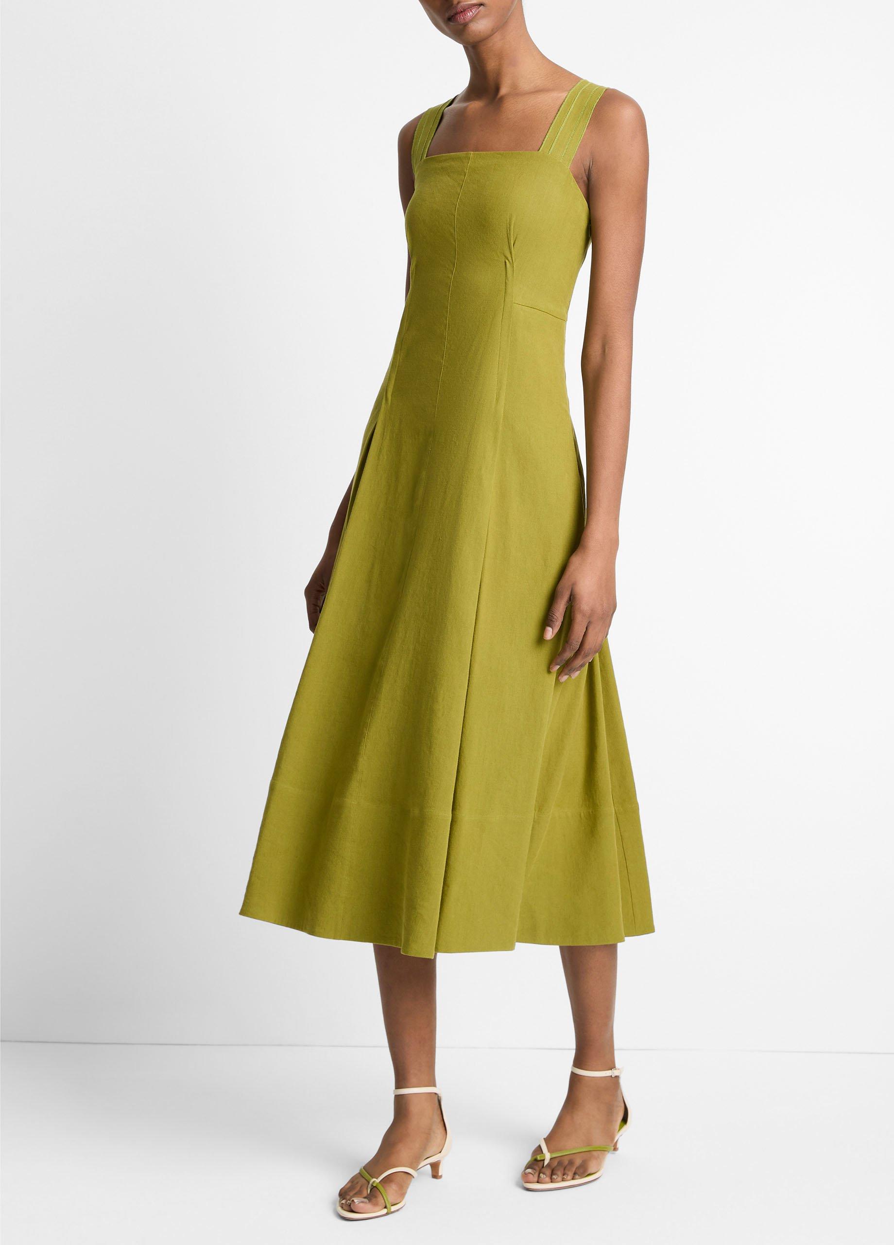 Linen-Blend Square-Neck Dress image number 1