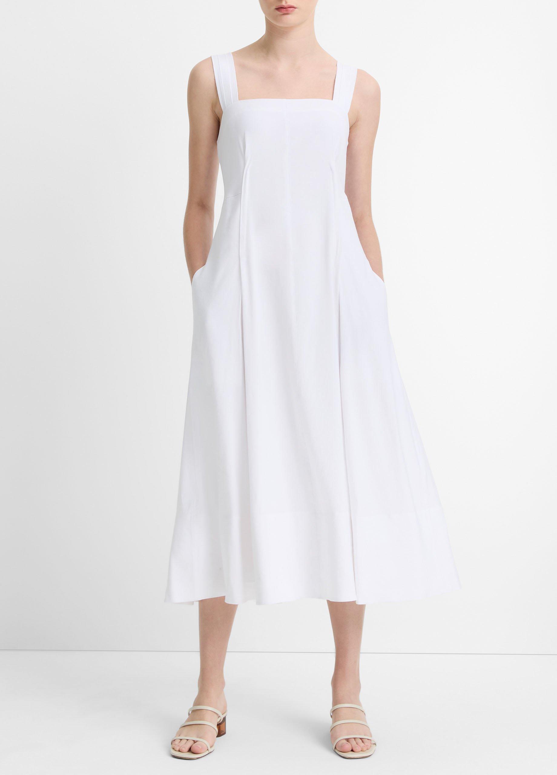 Linen-Blend Square-Neck Dress in Dresses | Vince