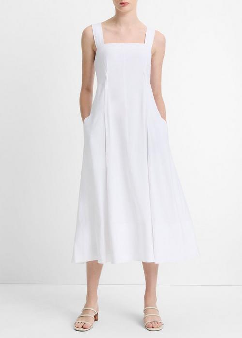 Linen-Blend Square-Neck Dress