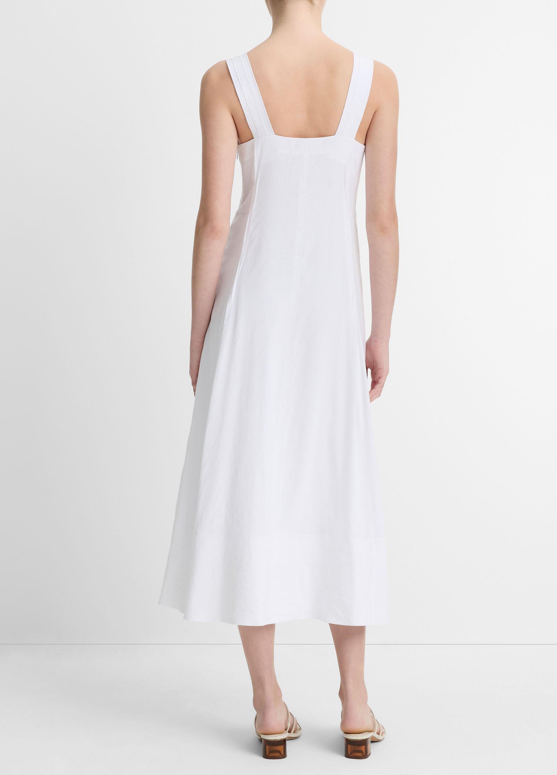 ワンピース   LINEN BLEND NS V NECK DRESS (K20K208424 ADA) Calvin Klein Linen Blend Ns V Neck Dress In White | ModeSens
