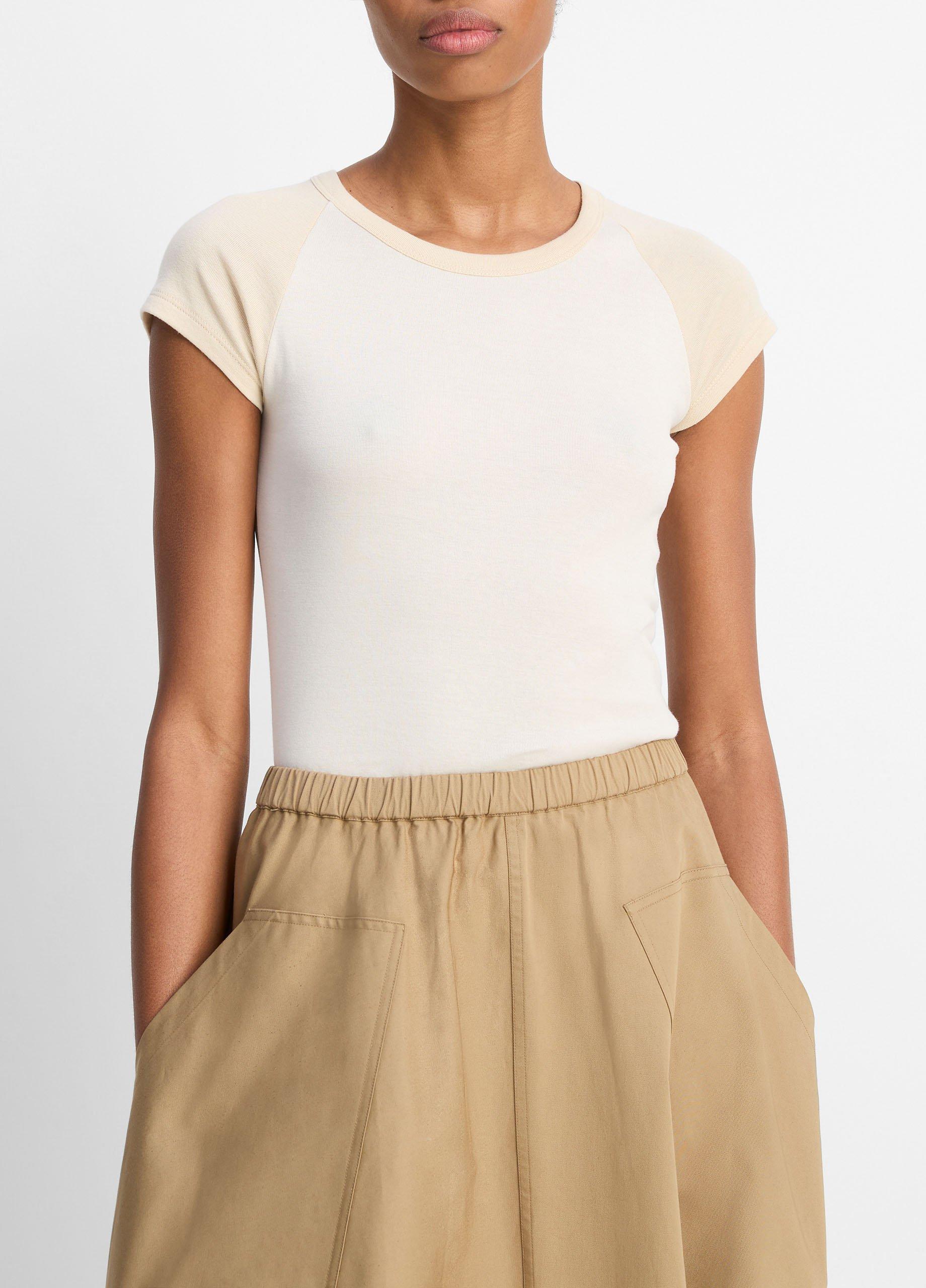 Colorblock Pima Cotton Raglan T-Shirt in Short Sleeve | Vince
