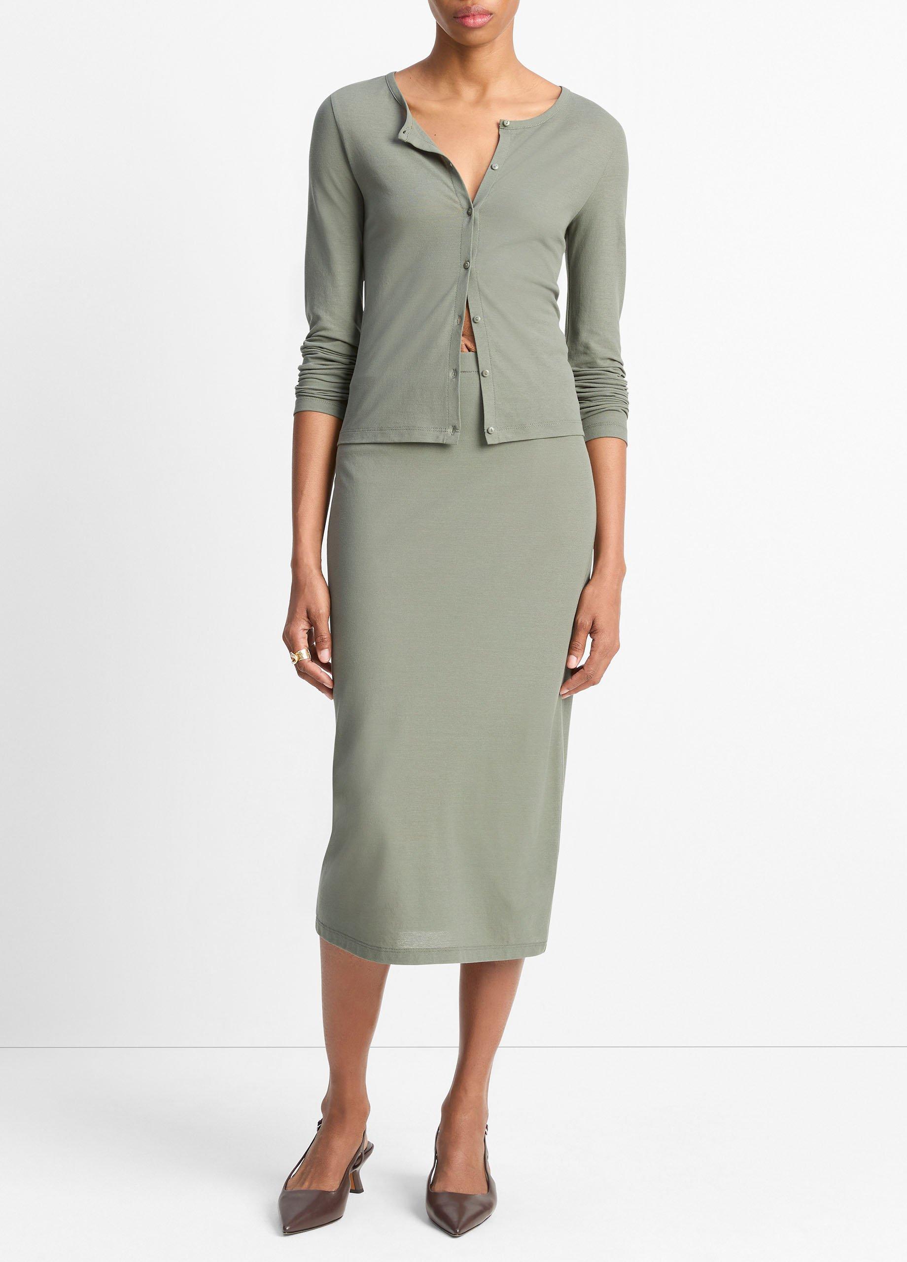 Women's Cotton Crepe Jersey Midi Skirt, Clay Sage, Size XS Vince