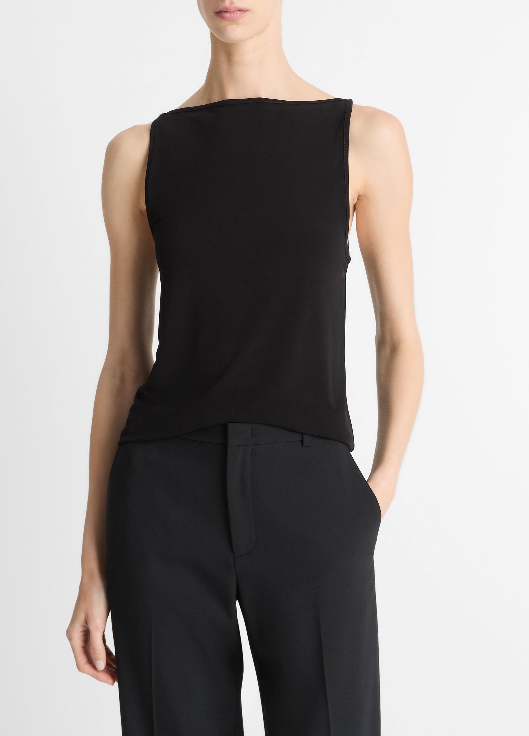 Women's Matte Jersey Boat-Neck Tank, Black, Size L Vince