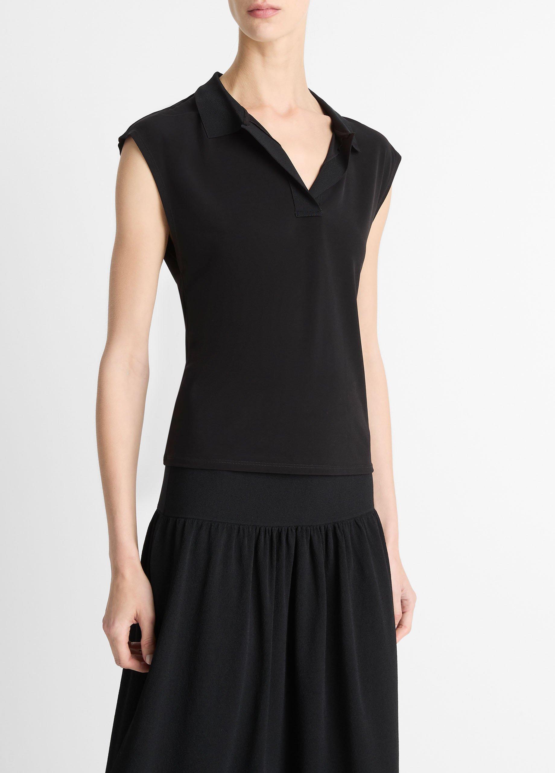 Matte Jersey Cap-Sleeve Polo Top image number 1