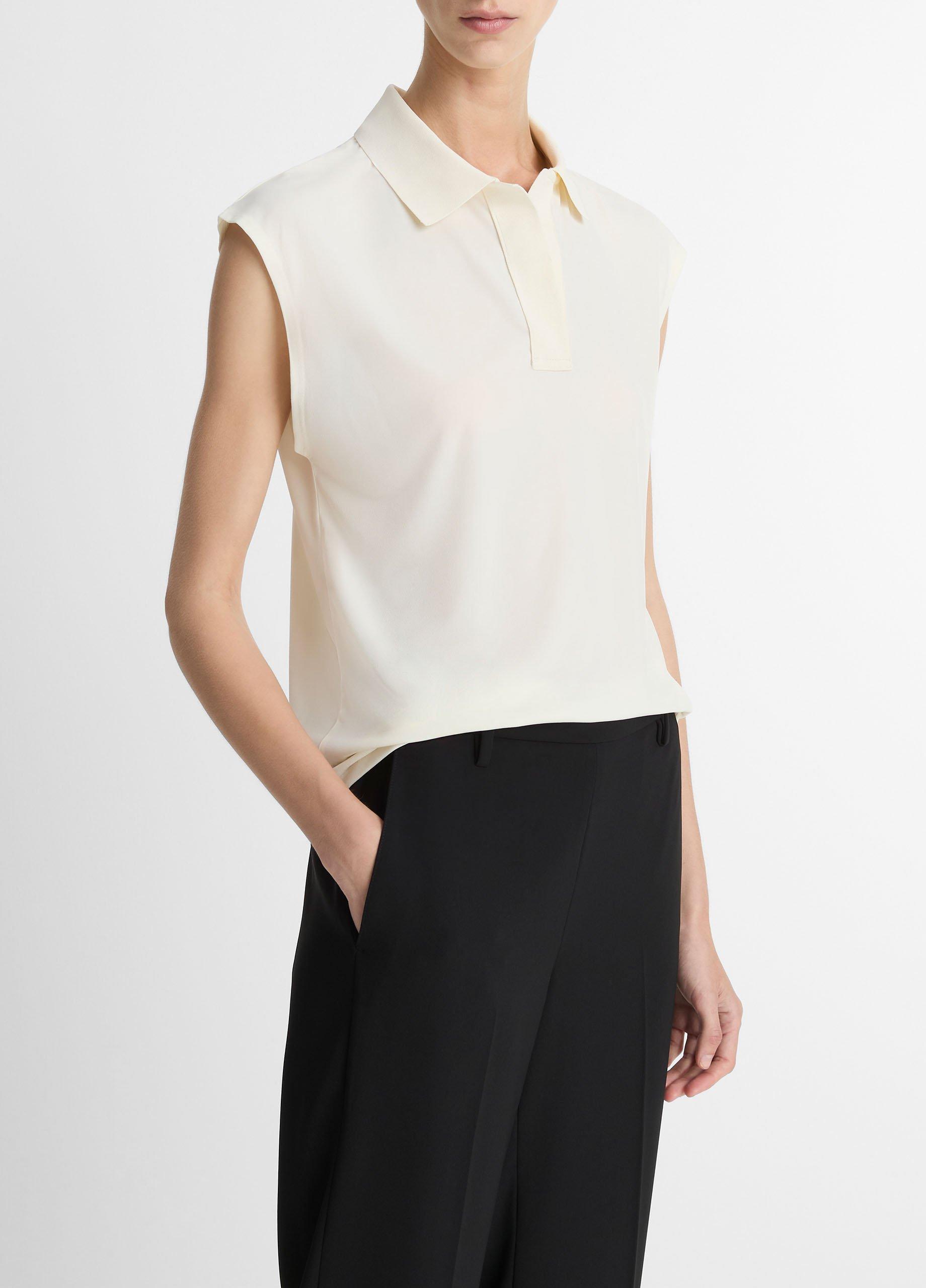 Matte Jersey Cap-Sleeve Polo Top image number 1