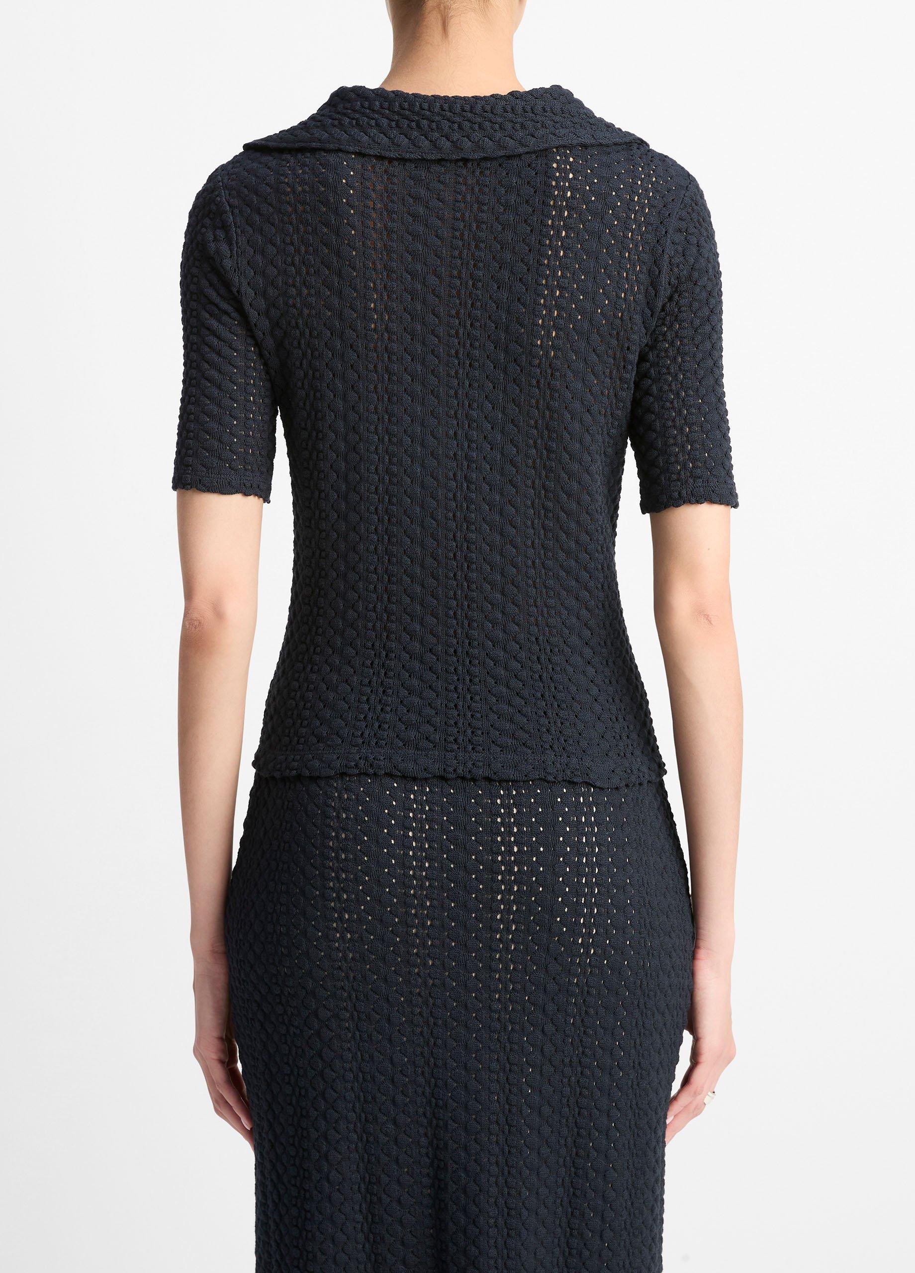 Textural Cotton Elbow-Sleeve Polo Top image number 2