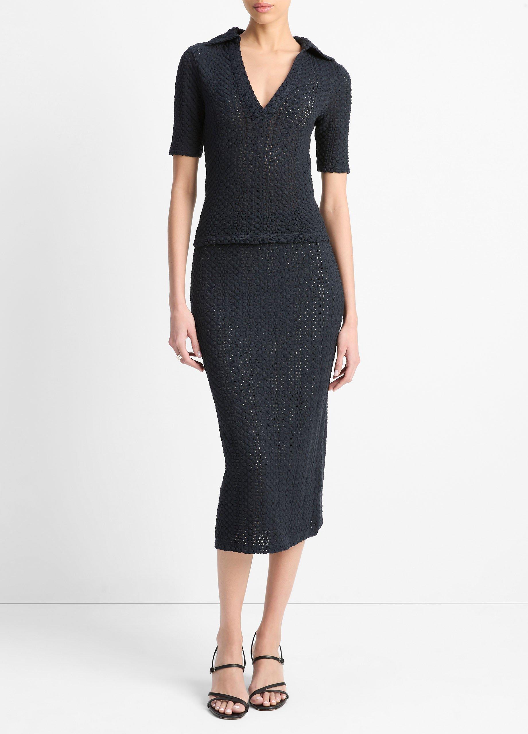 Textural Cotton Elbow-Sleeve Polo Top image number 3