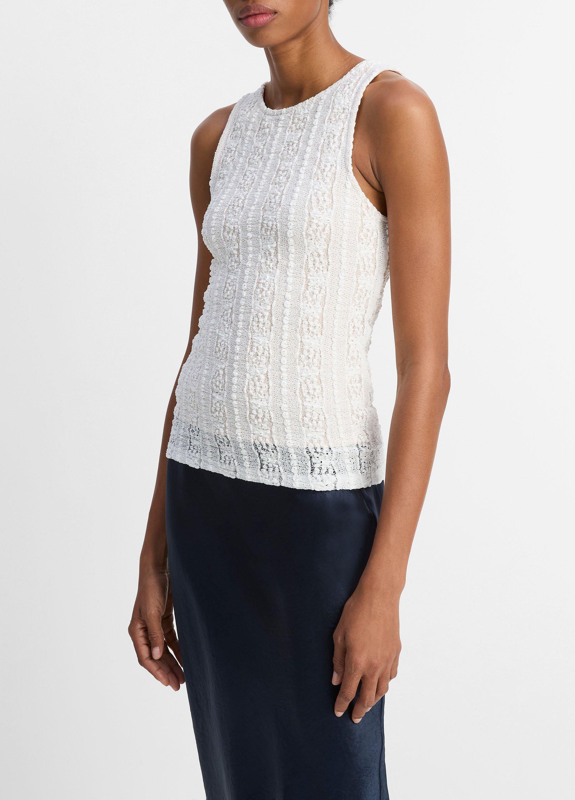 Smocked Lace Shell in Shirts & Tees | Vince