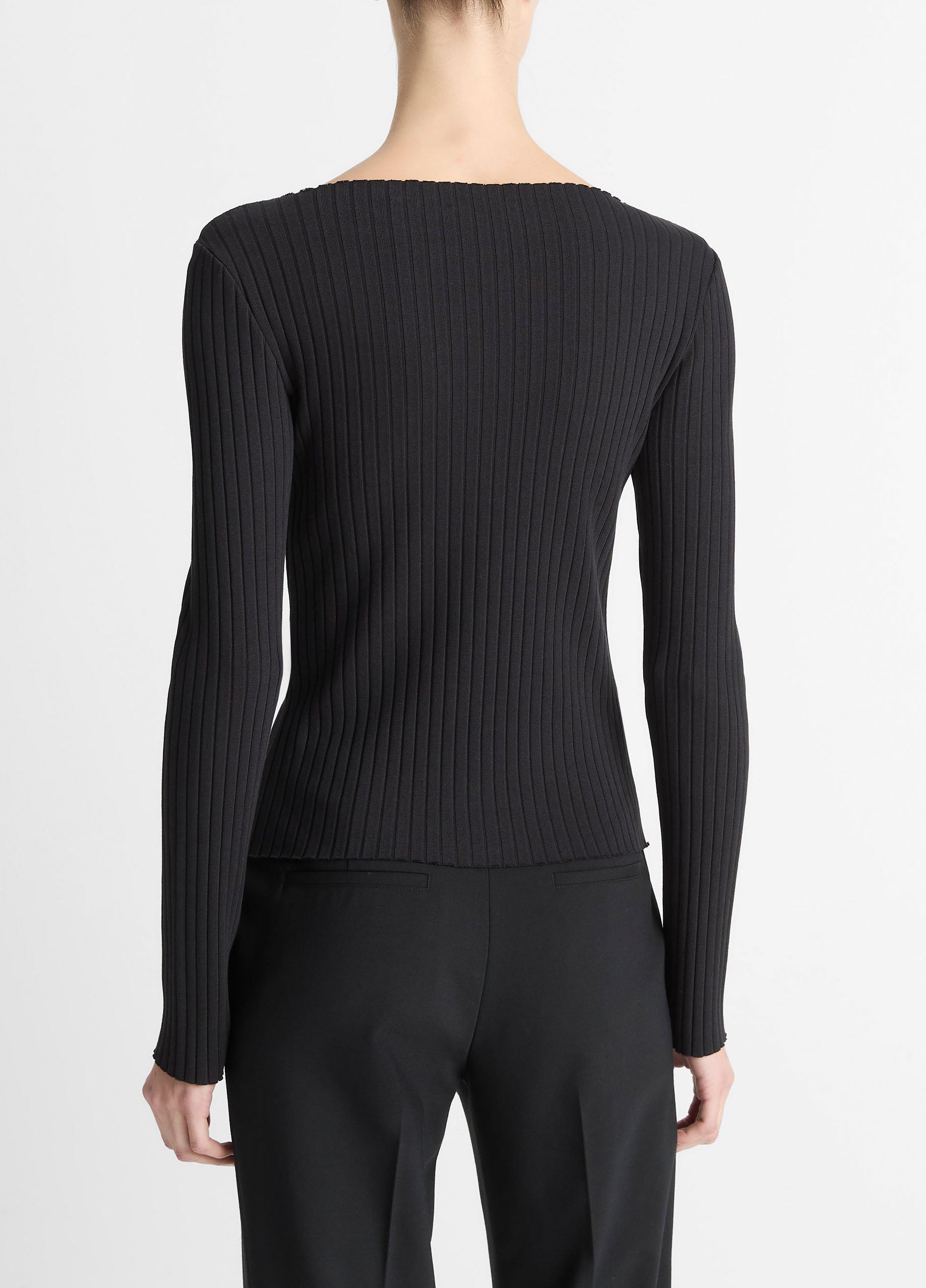 Ribbed Cotton-Blend Slash-Neck Long-Sleeve Top image number 2