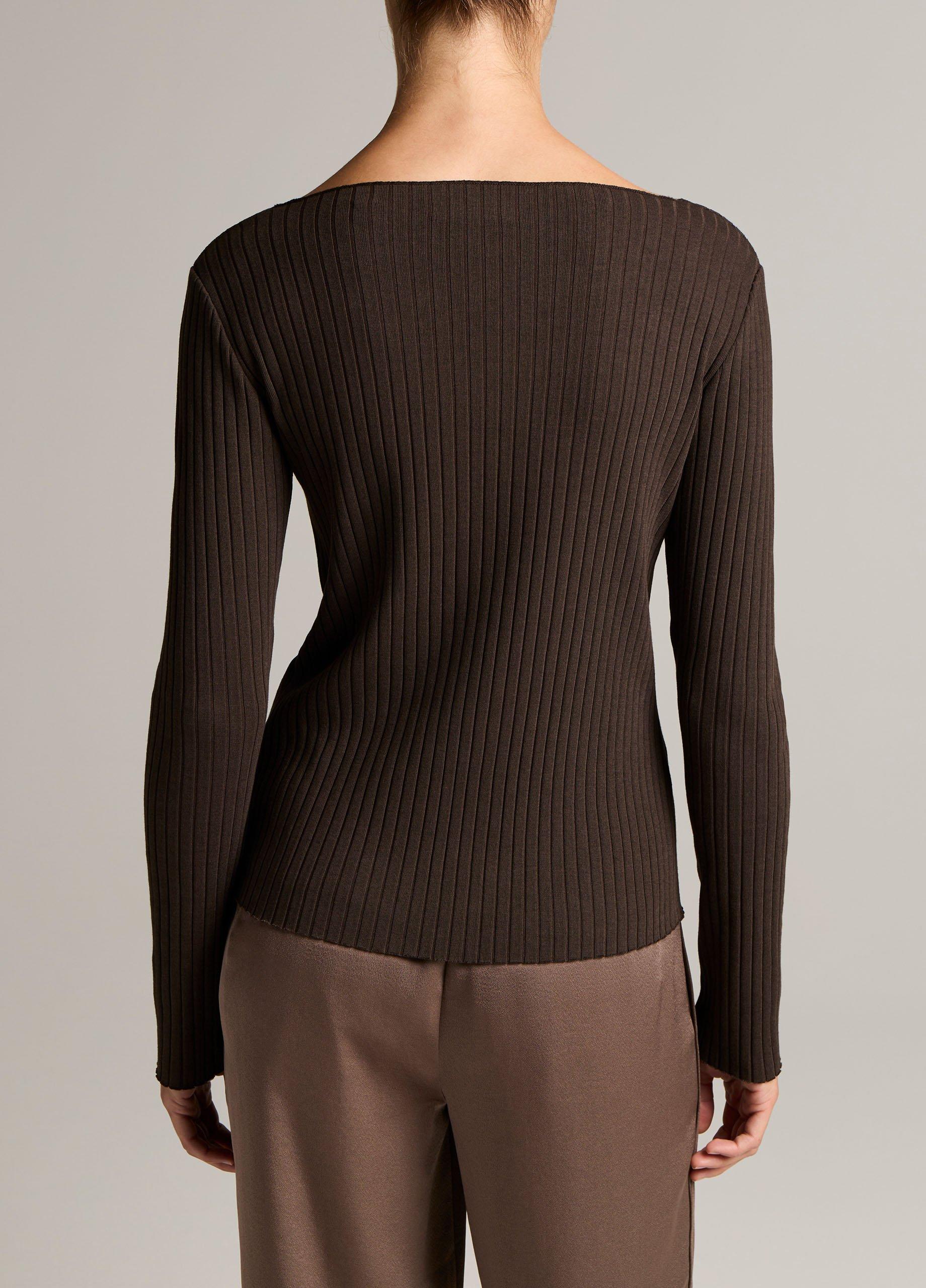 Ribbed Cotton-Blend Slash-Neck Long-Sleeve Top image number 2
