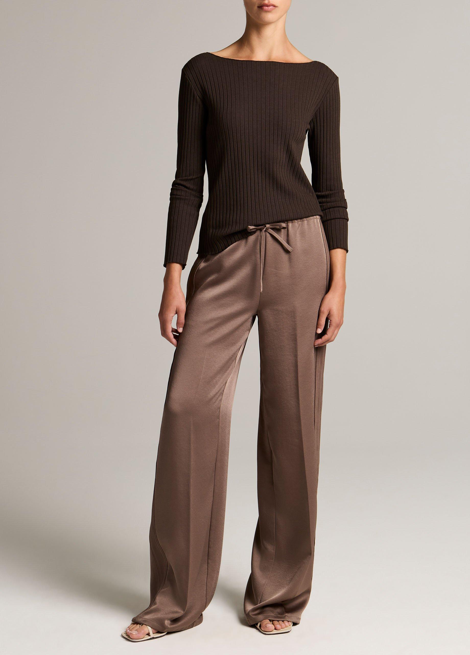 Ribbed Cotton-Blend Slash-Neck Long-Sleeve Top image number 3