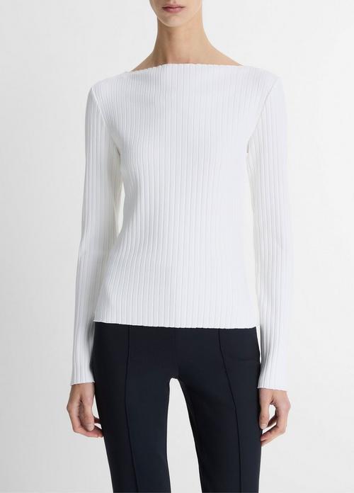 Ribbed Cotton-Blend Slash-Neck Long-Sleeve Top