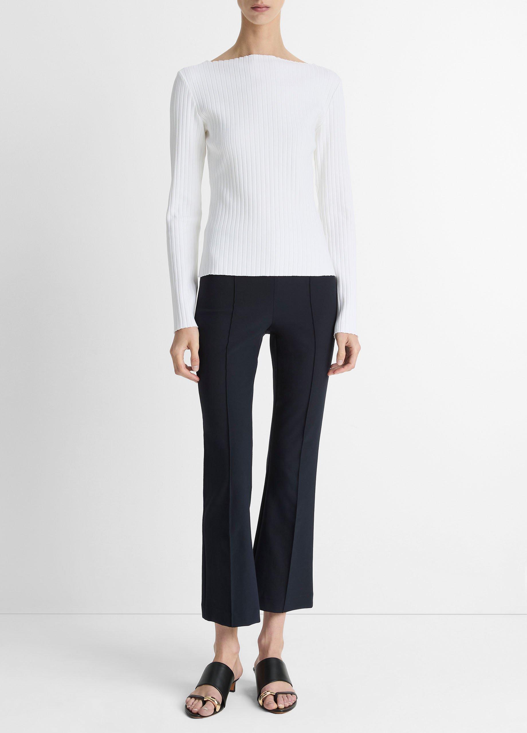 Ribbed Cotton-Blend Slash-Neck Long-Sleeve Top image number 3