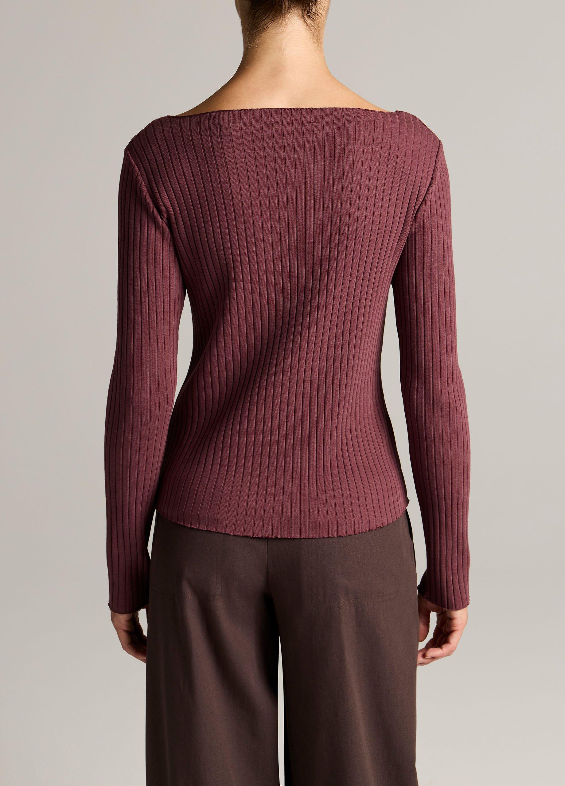 Ribbed Cotton-Blend Slash-Neck Long-Sleeve Top image number 2