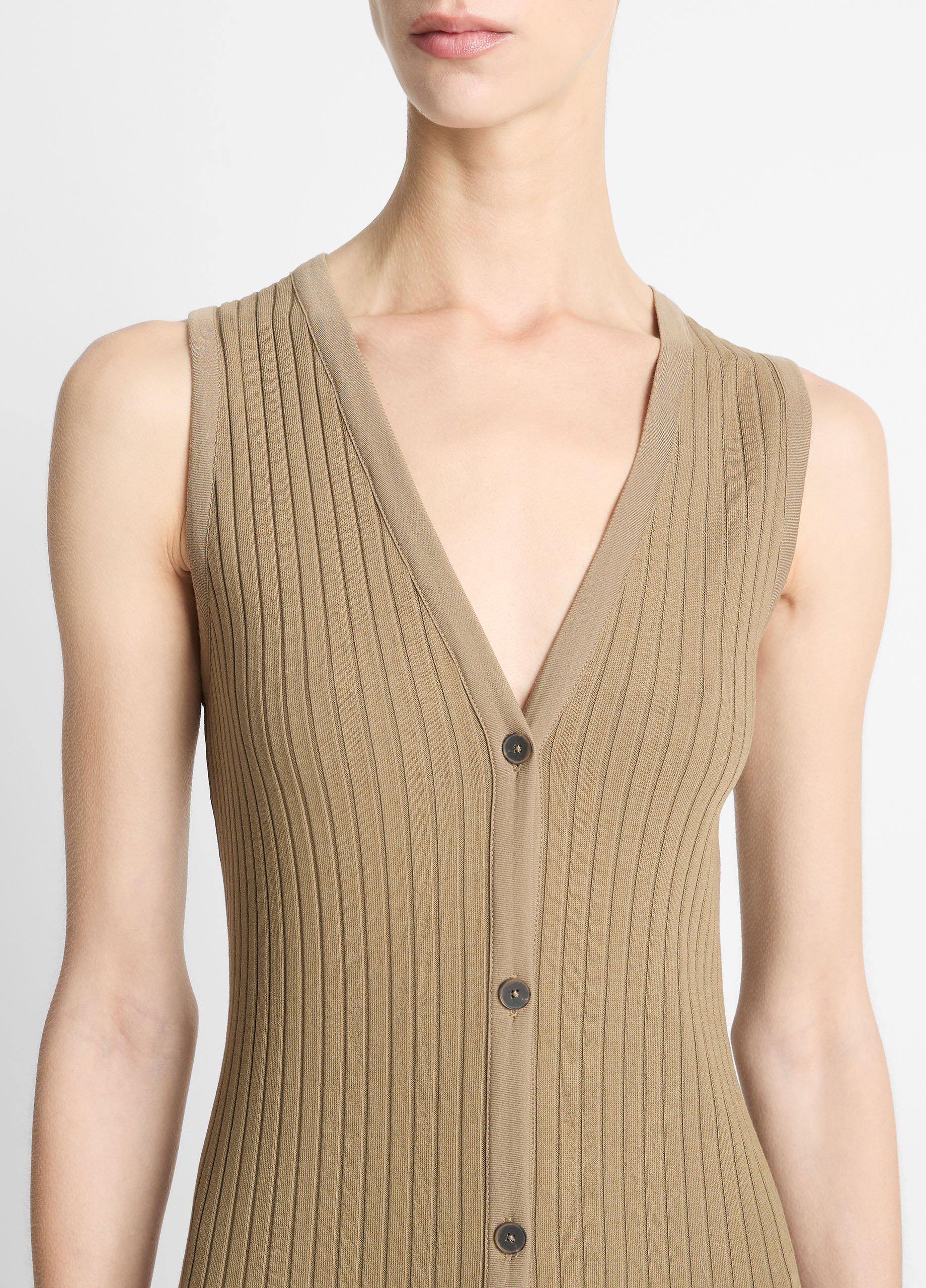 Ribbed Cotton-Blend Button-Front Dress image number 3