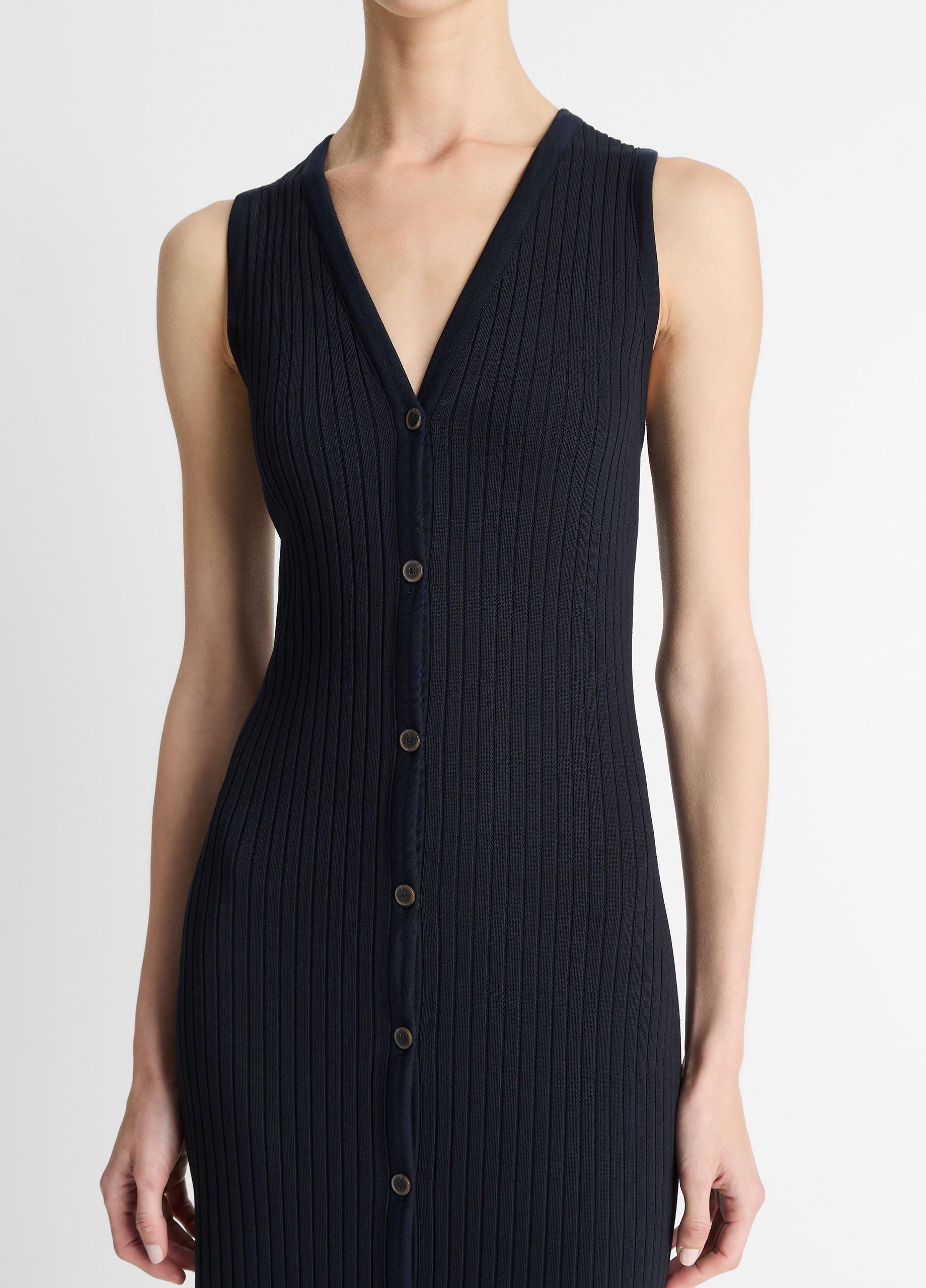 Ribbed Cotton-Blend Button-Front Dress image number 3