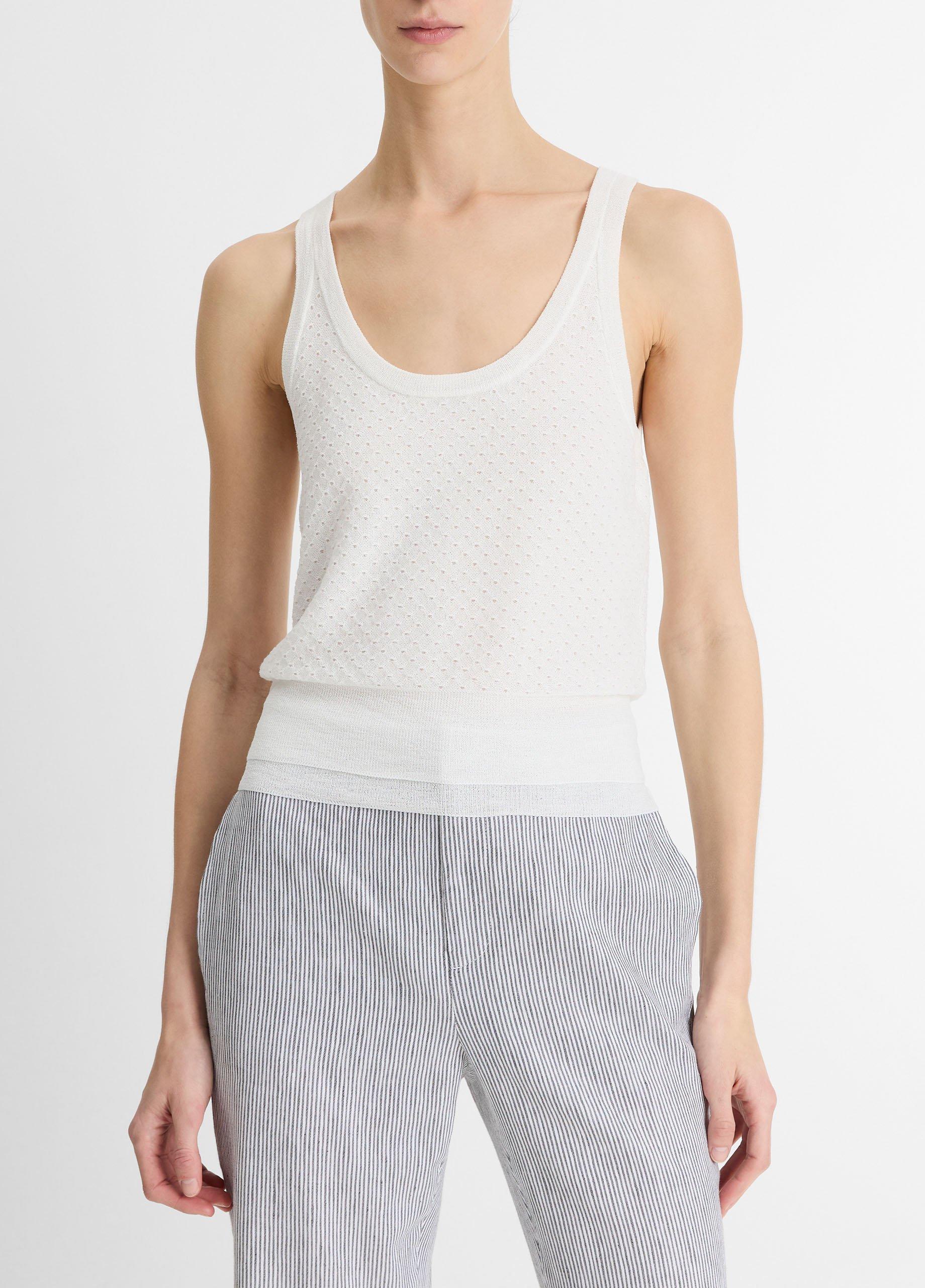 Women's Italian Cotton-Blend Mesh Double-Layer Tank, Optic White, Size L Vince