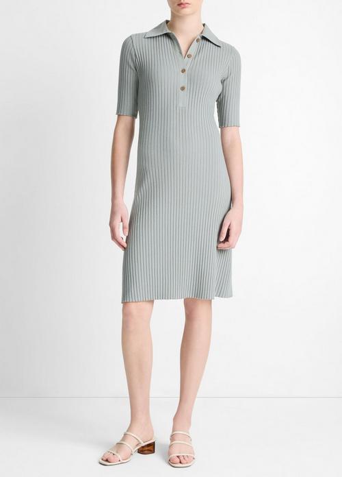 Cotton-Blend Elbow-Sleeve Polo Dress