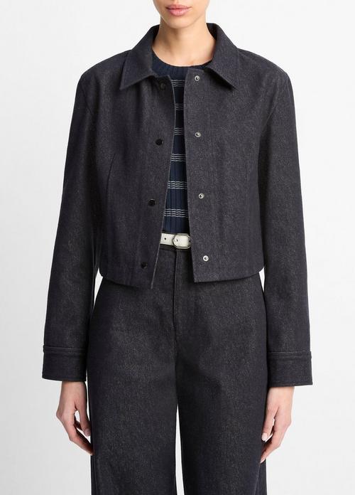 Italian Cotton Cropped Slim Shirt Jacket