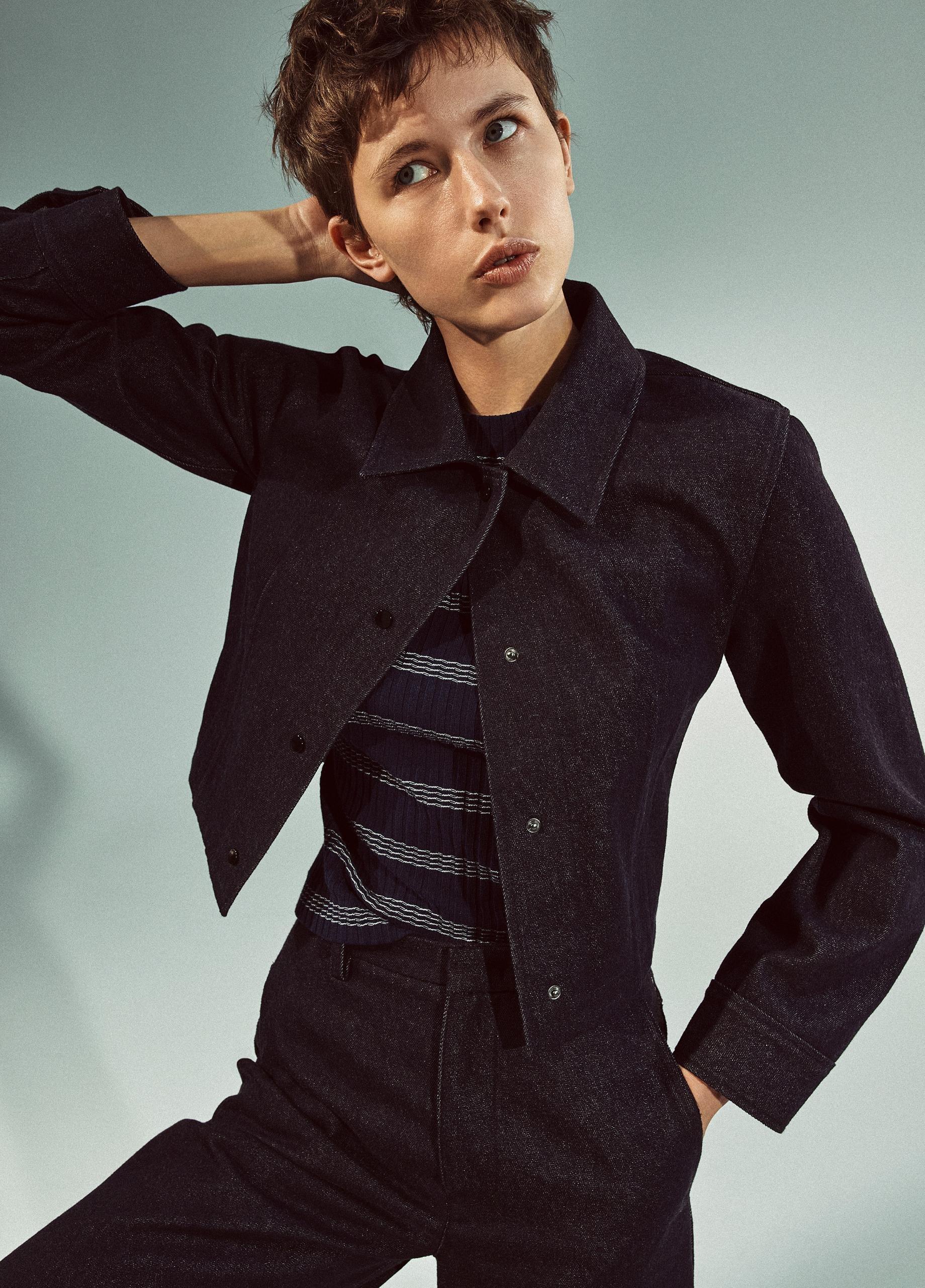 Italian Cotton Cropped Slim Shirt Jacket image number 4