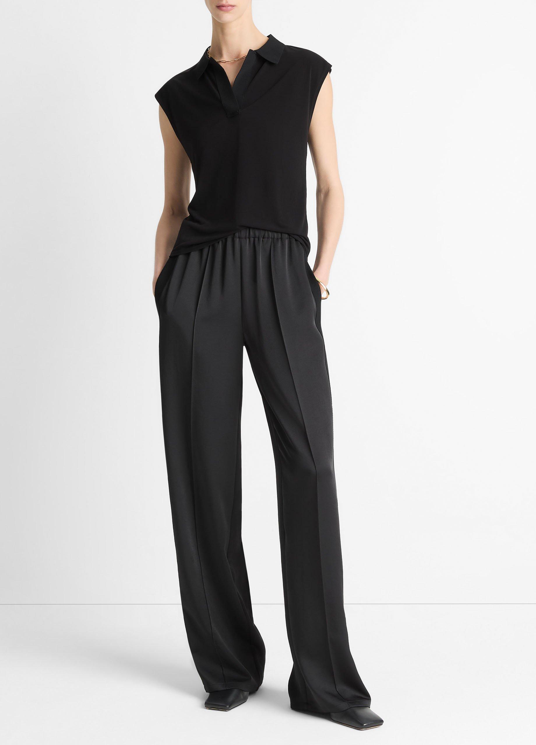 Women's Side-strap Crepe Pull-On Pant, Black, Size M Vince