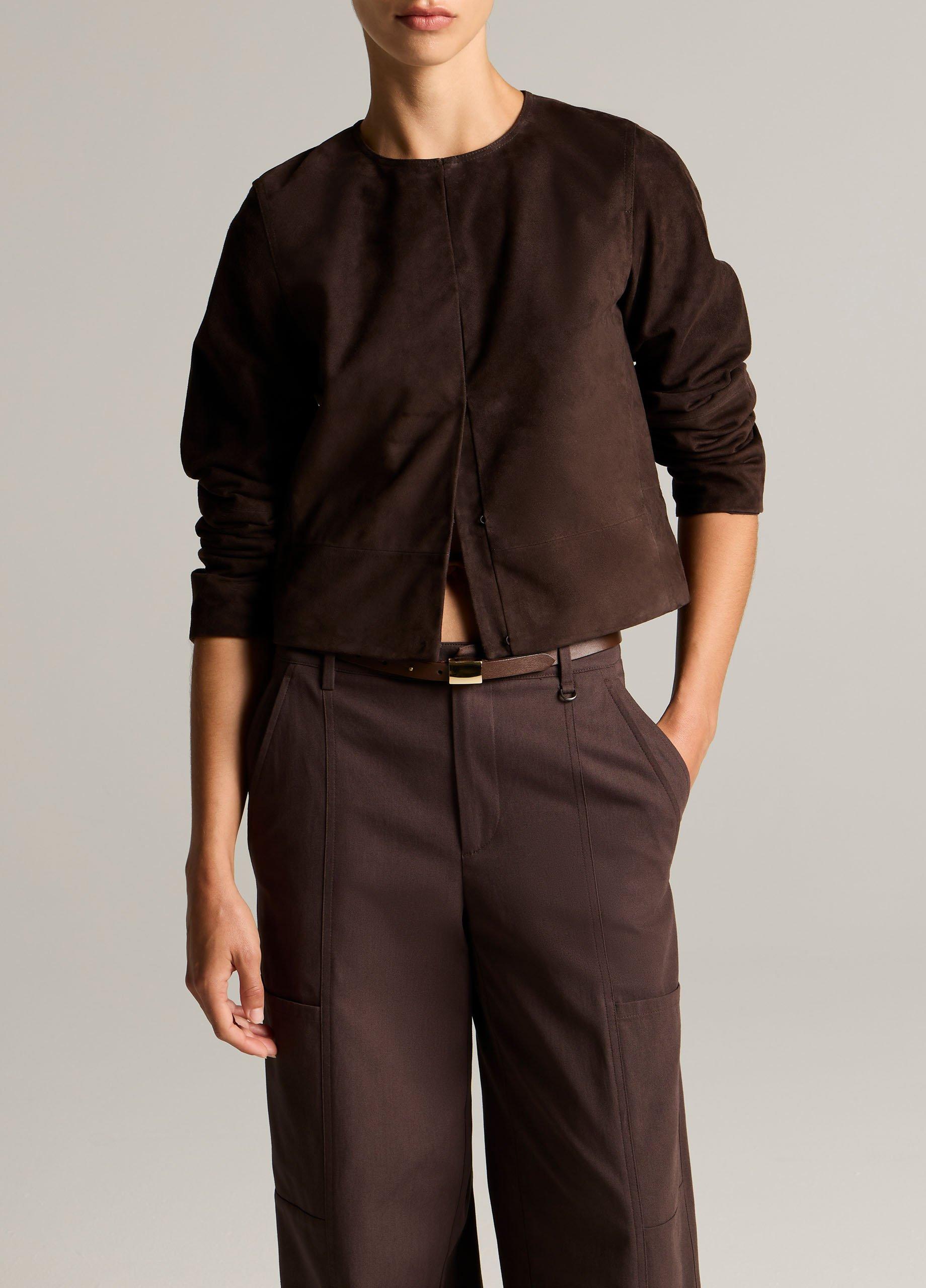 Collarless Cropped Suede Jacket image number 0