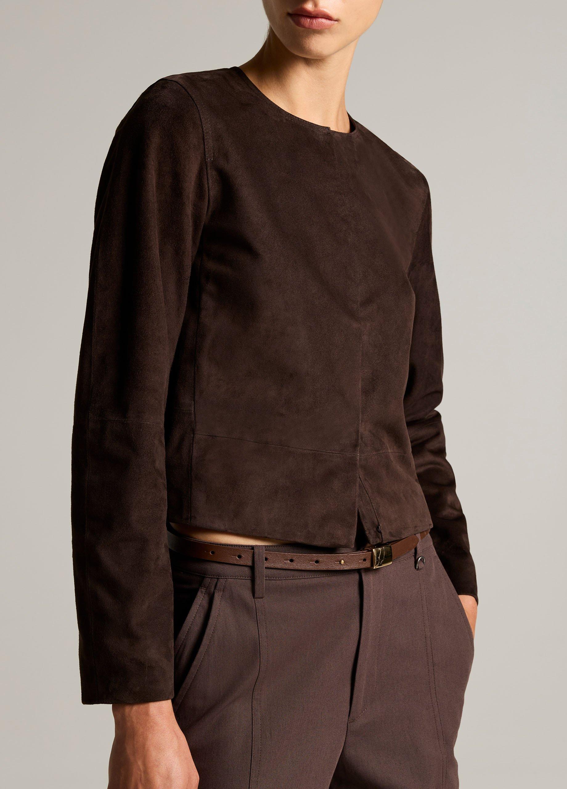 Collarless Cropped Suede Jacket image number 1