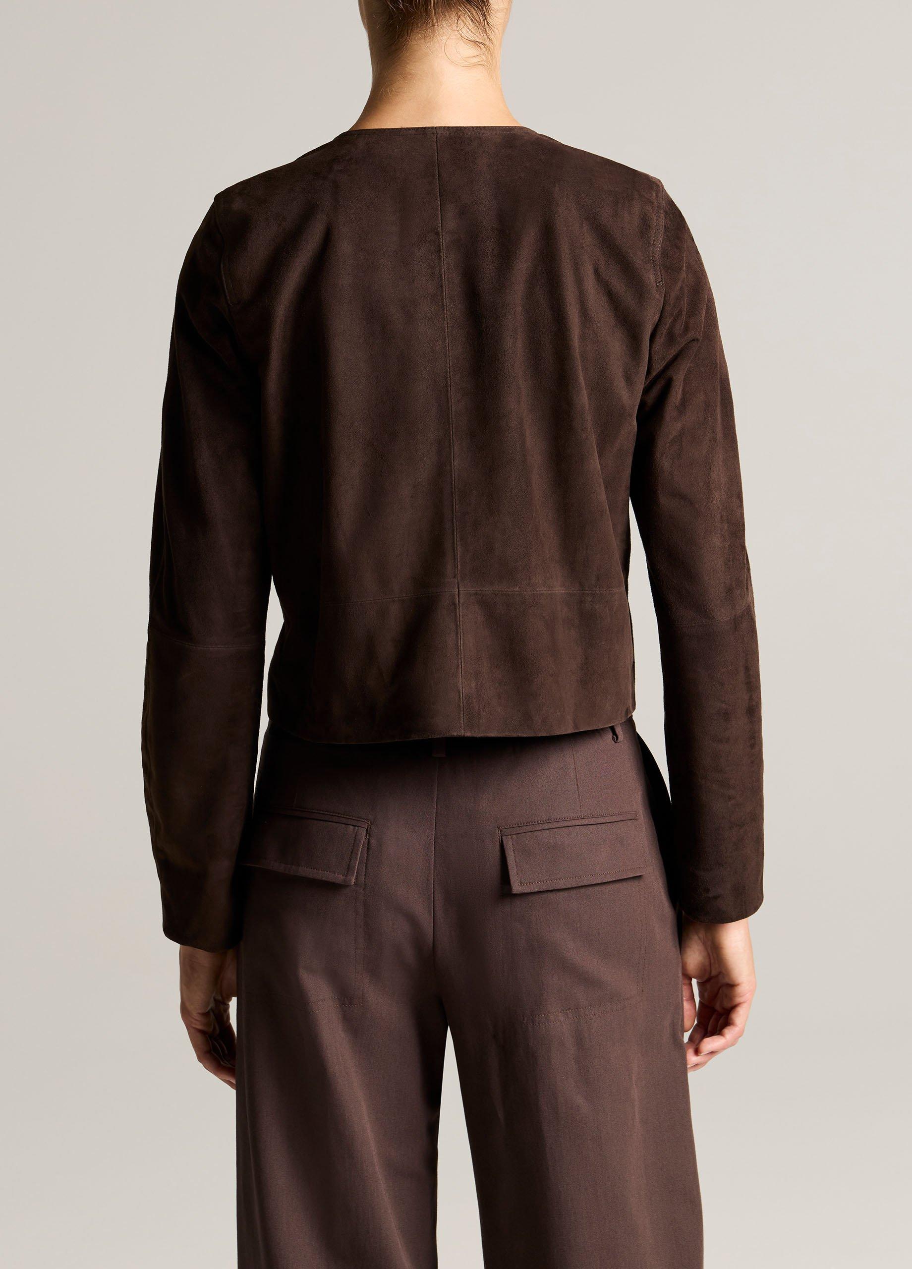 Collarless Cropped Suede Jacket image number 2
