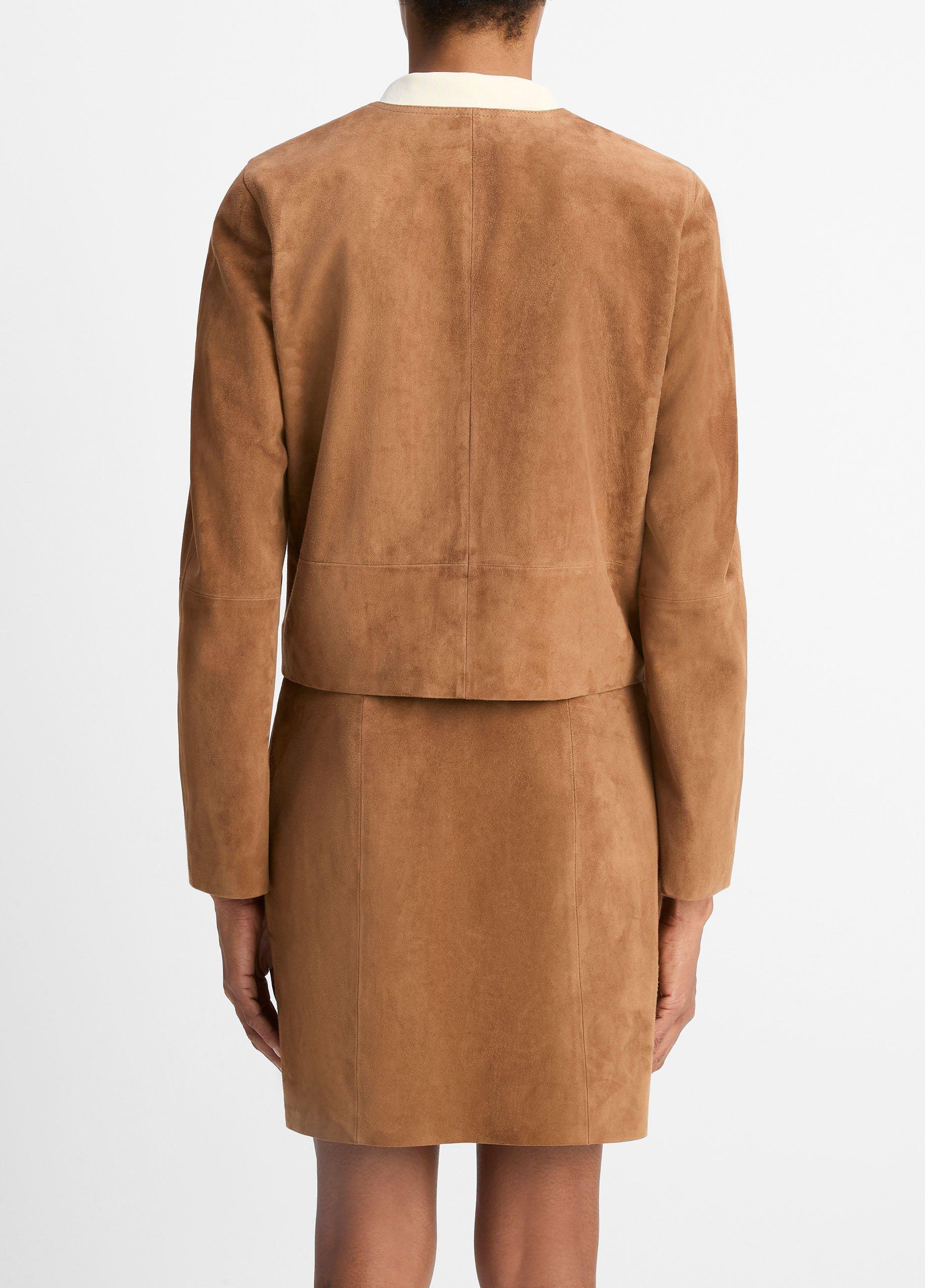 Collarless Cropped Suede Jacket image number 2