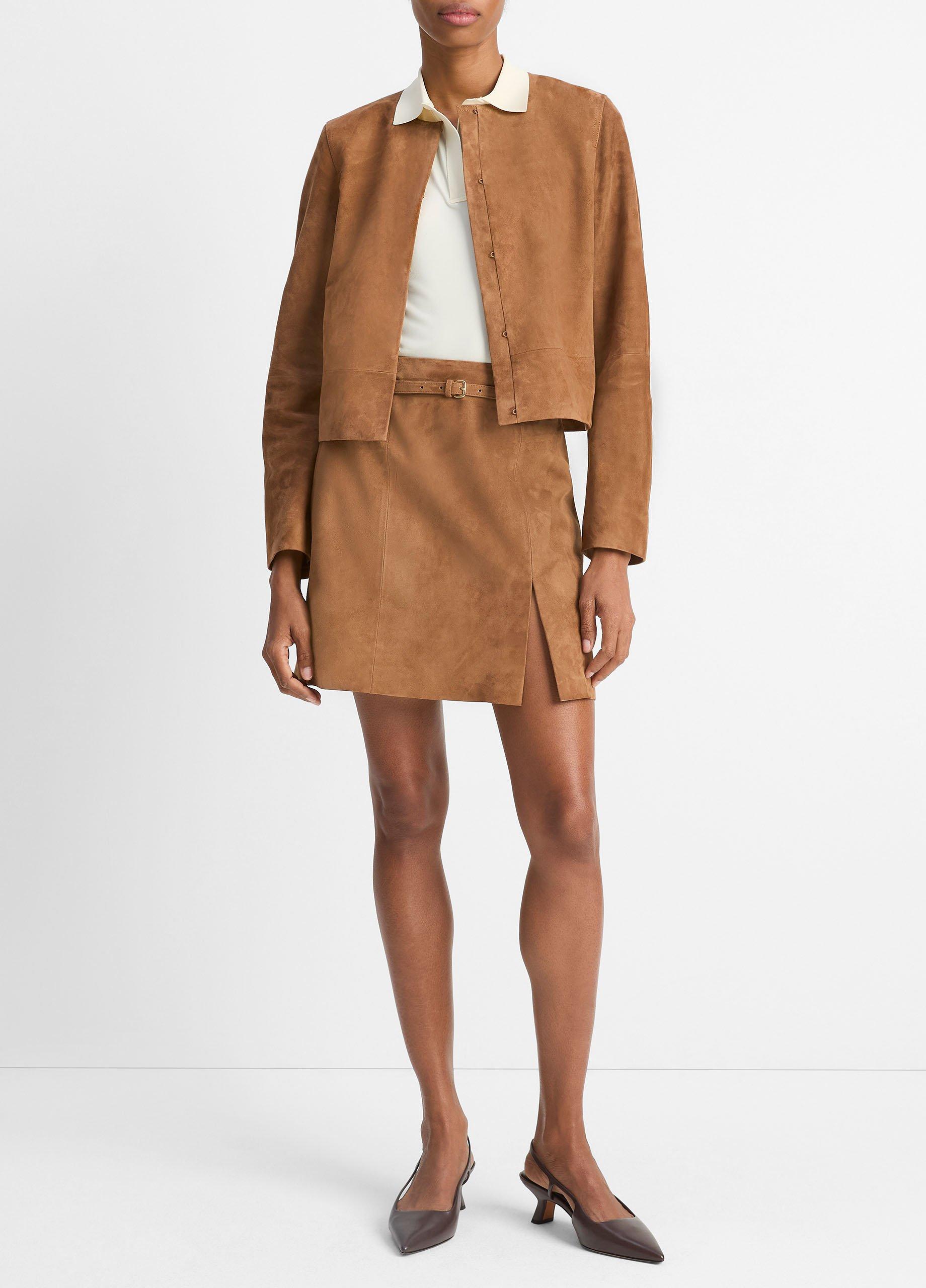 Collarless Cropped Suede Jacket image number 3