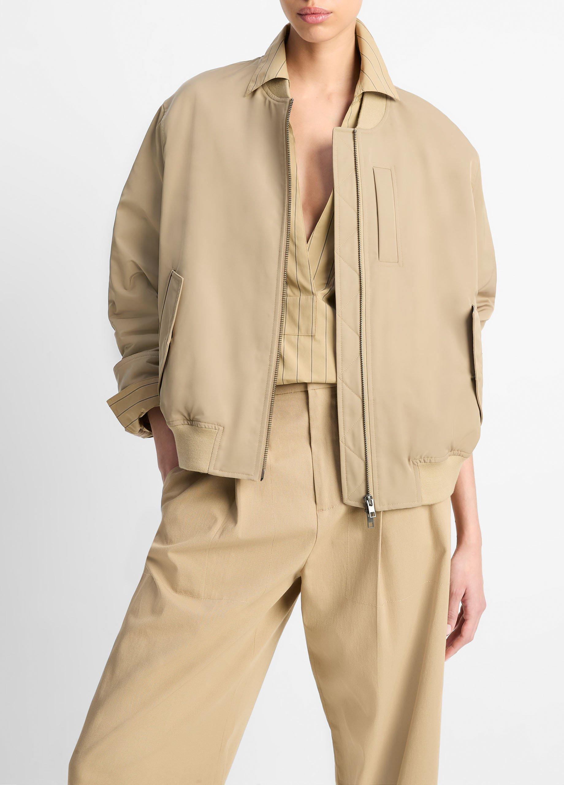 Women's Relaxed Tech-fabric Bomber Jacket, Fawn, Size S Vince