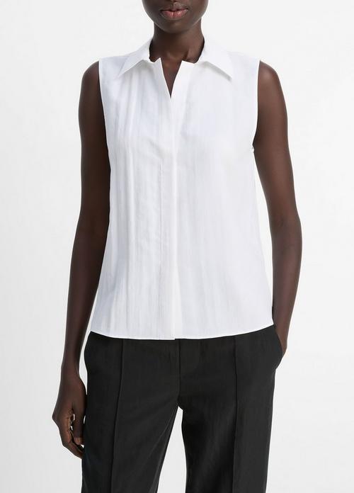 Boxy Sleeveless Button-Front Shirt