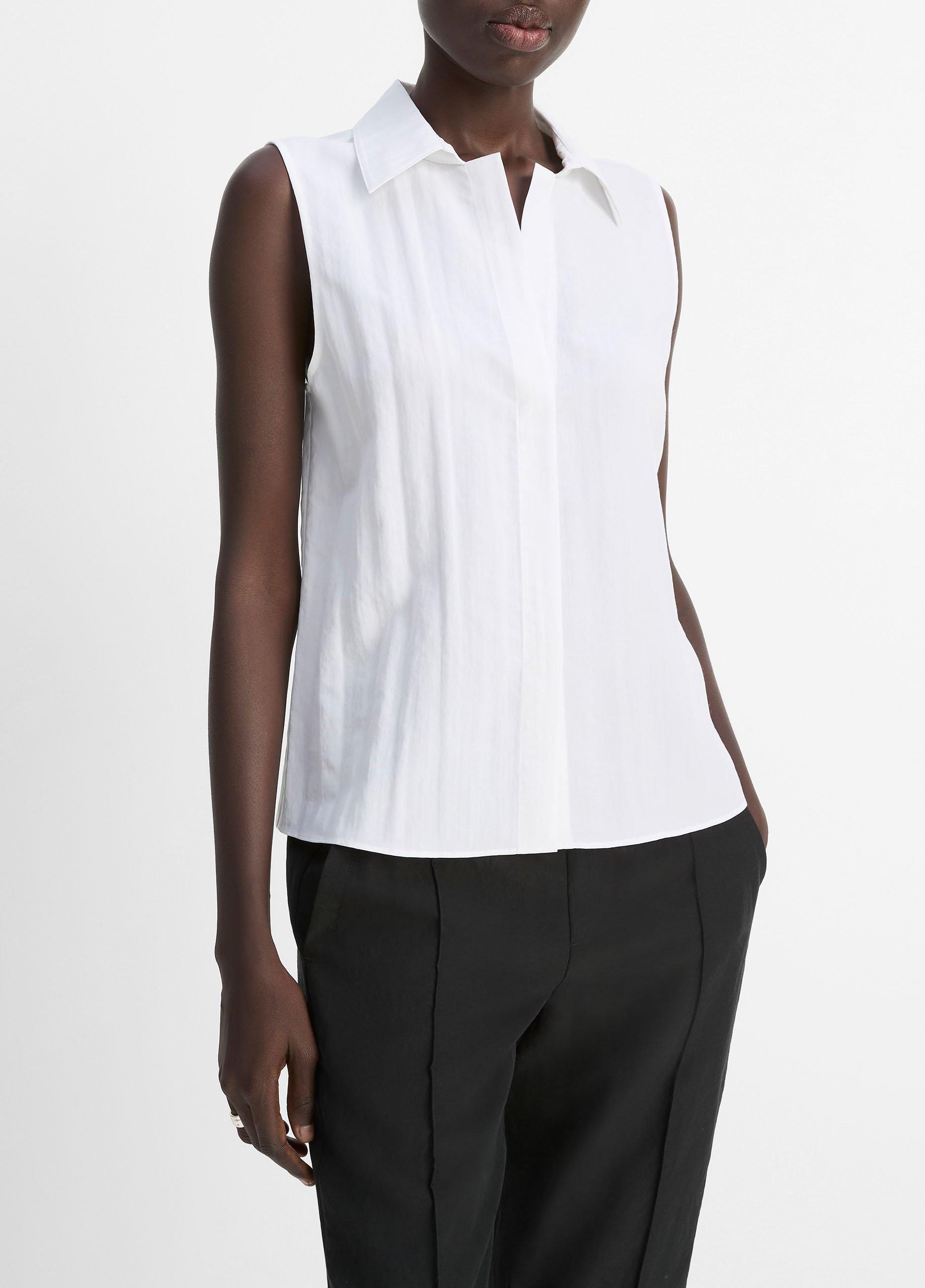 【THE MOZZ】Dev Linen Sleeveless Setup Boxy Sleeveless Button-Front Shirt in Tank Tops | Vince