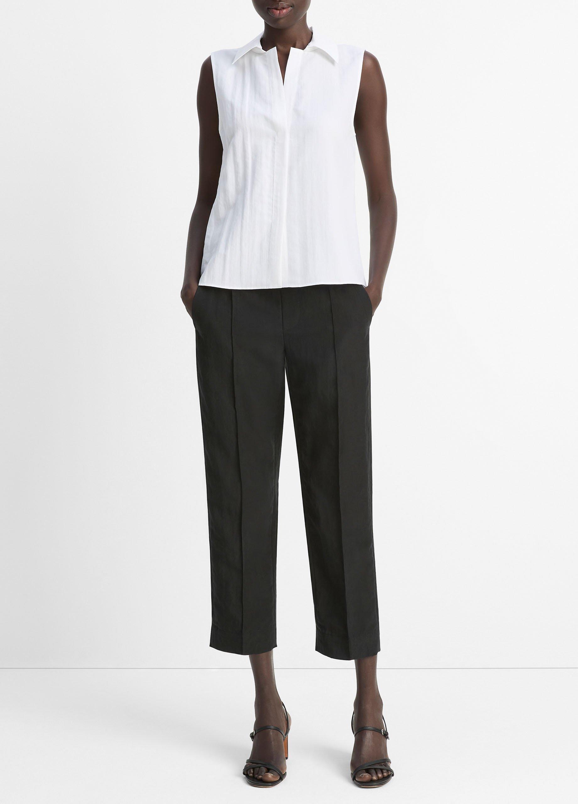 Boxy Sleeveless Button-Front Shirt image number 3