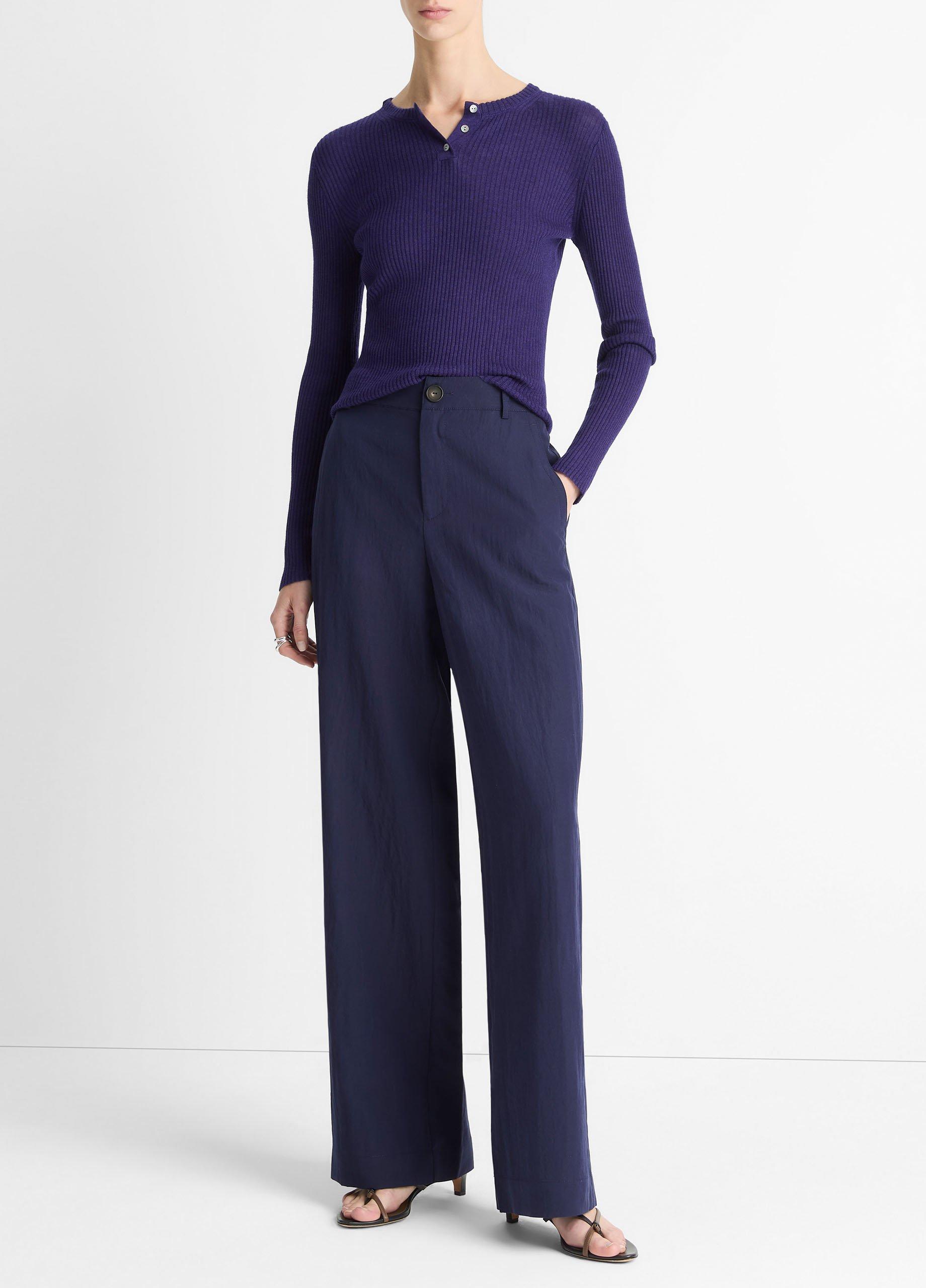 Women's Textured Relaxed Wide-Leg Pant, Dark Eclipse, Size 10 Vince