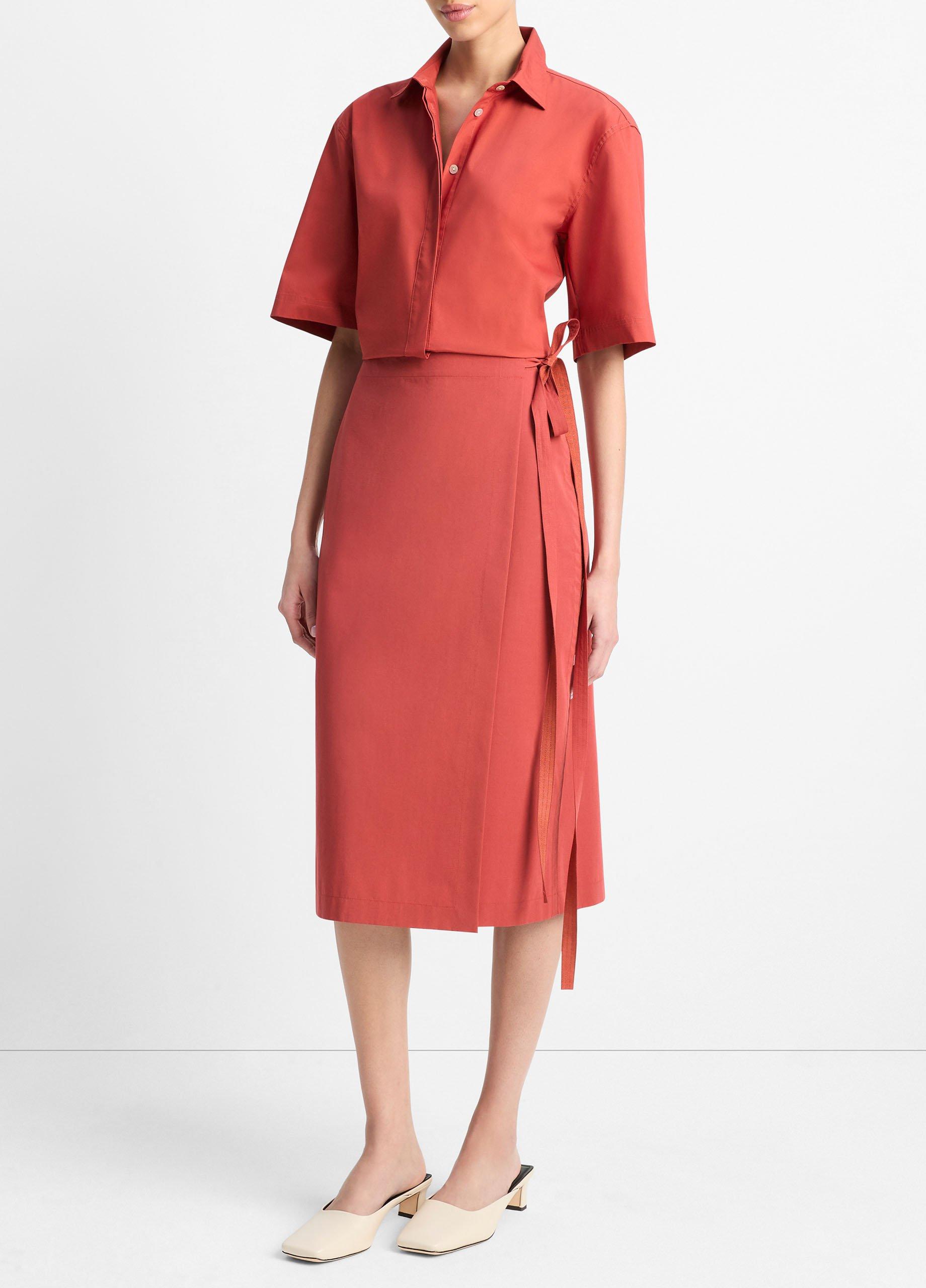 Cotton-Blend Straight Wrap Skirt in Skirts | Vince
