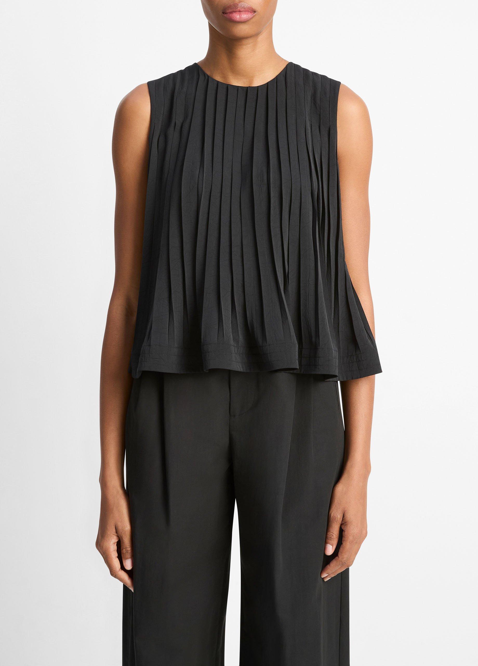 Women's Pleated A-line Top, Black, Size XL Vince