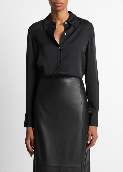 Silk-Blend Slim Button-Front Blouse