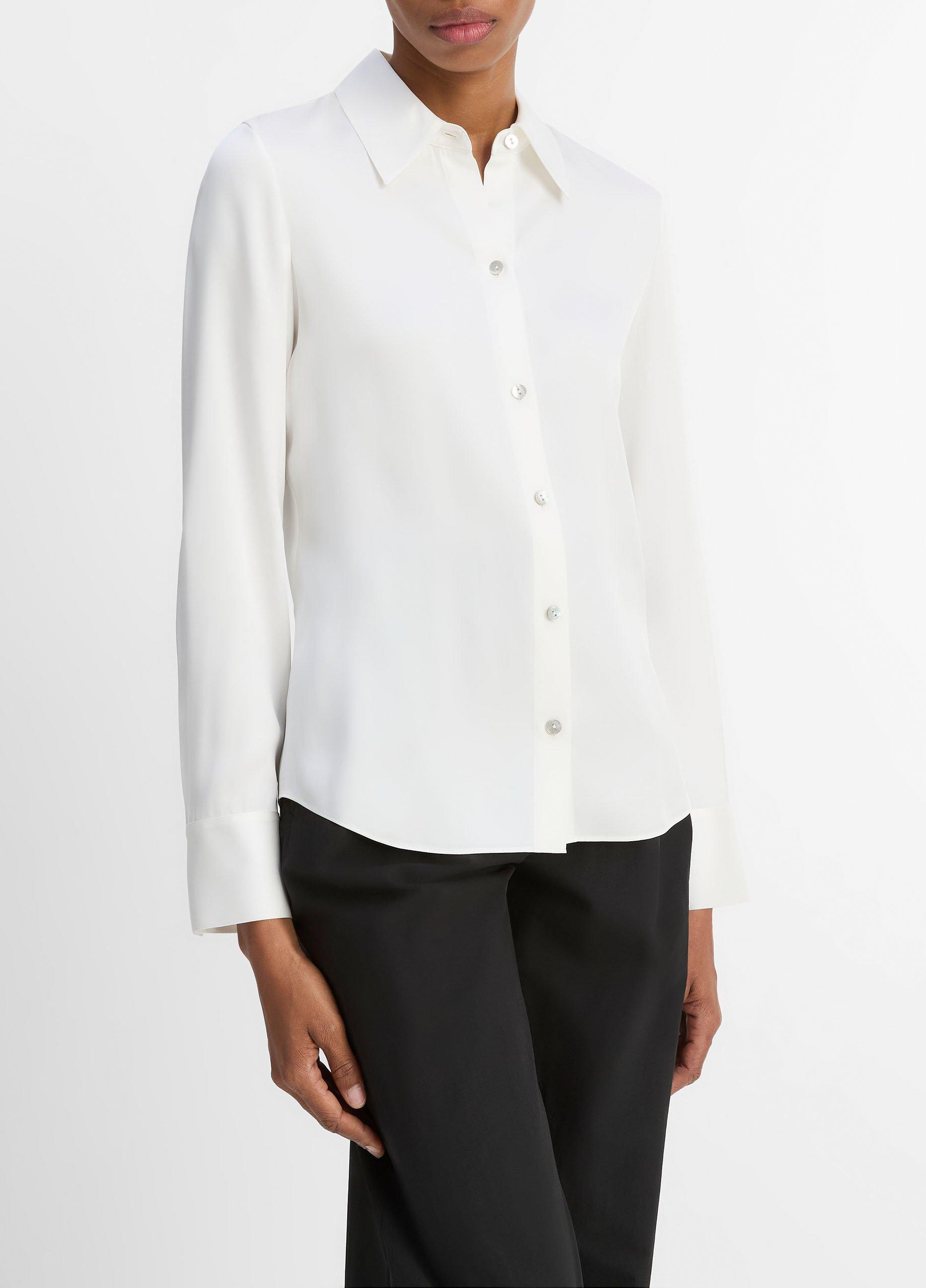 Silk-Blend Slim Button-Front Blouse image number 1